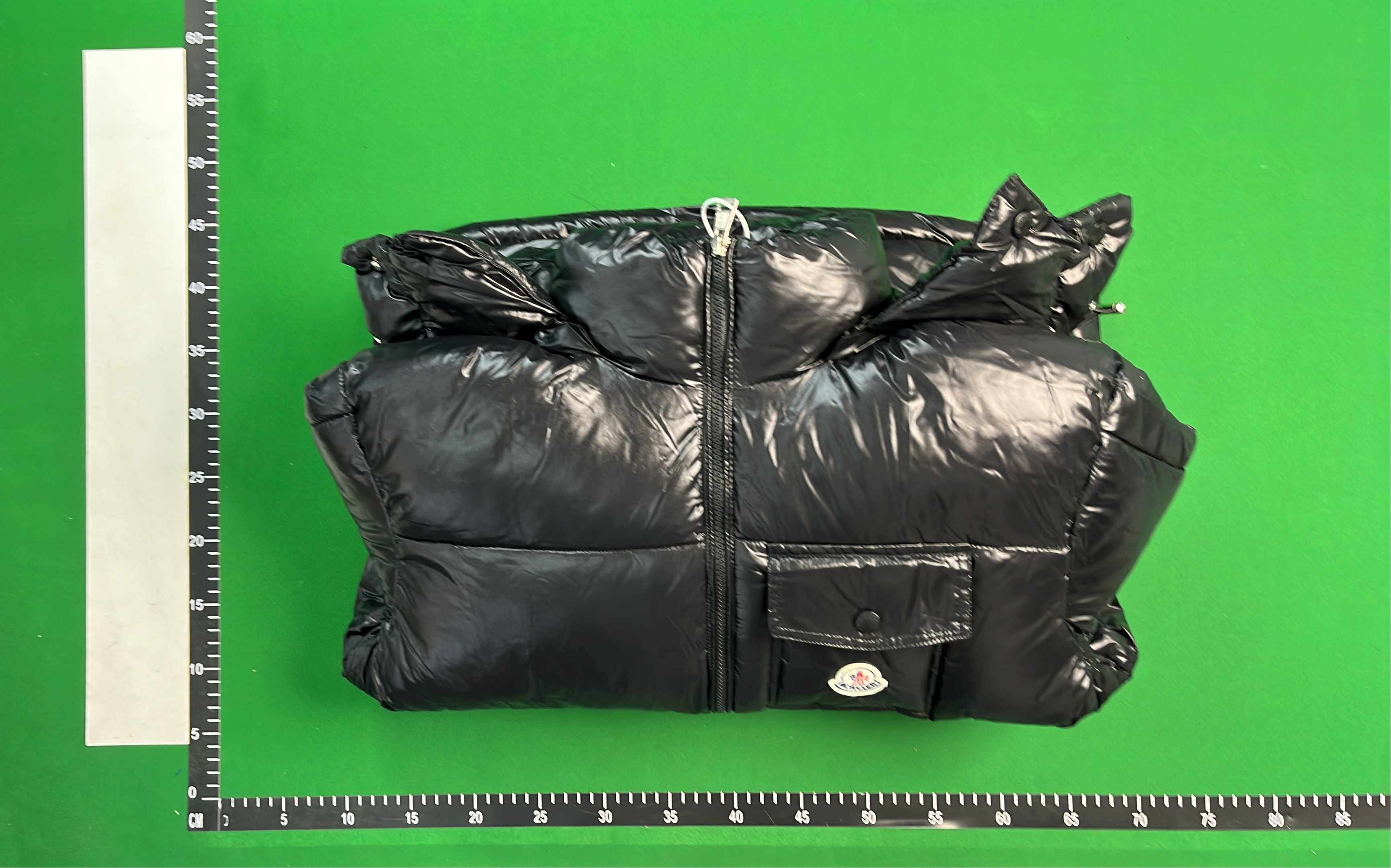 Black Moncler Down Jacket with Red White Stripe Zip