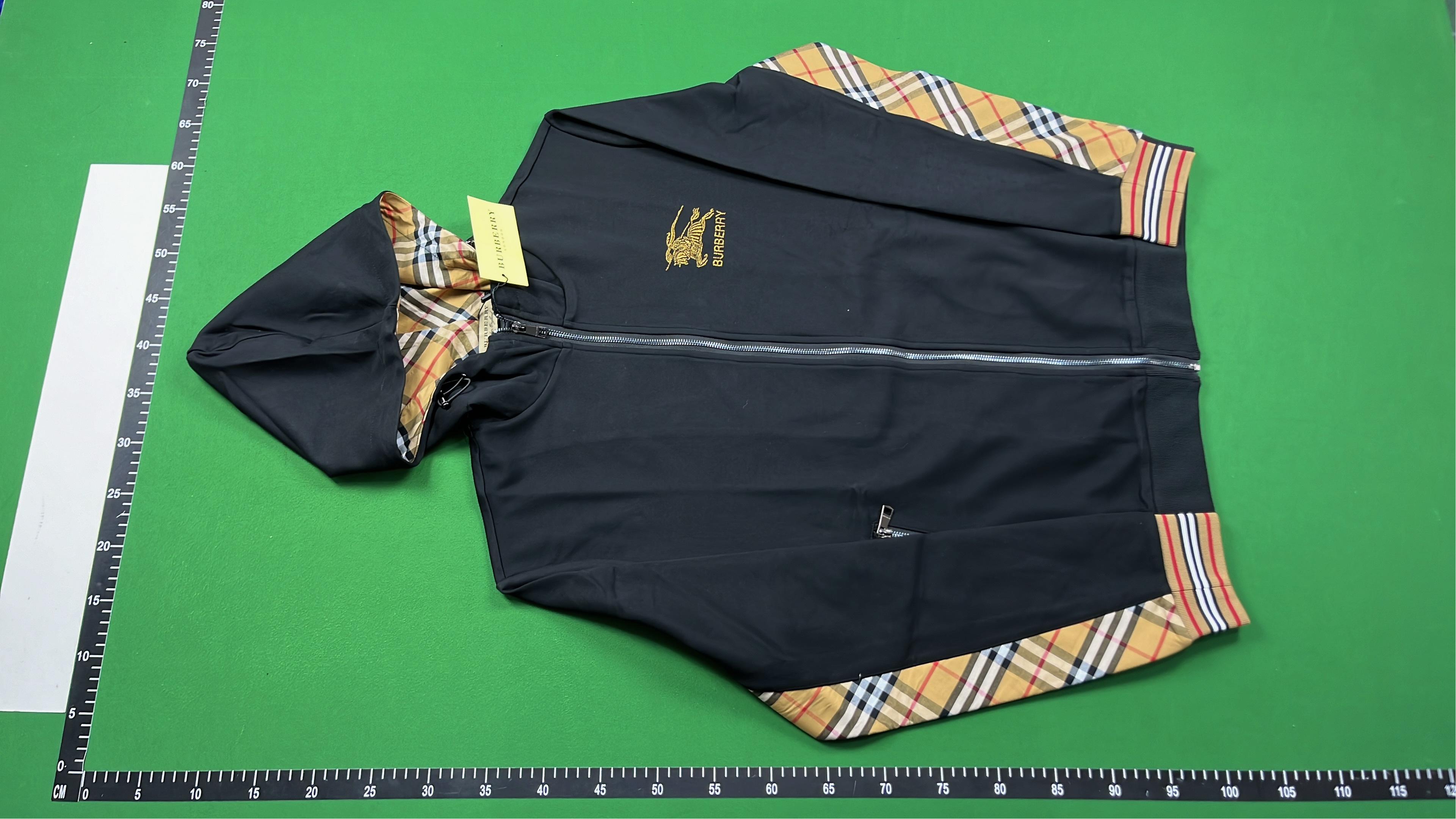 Burberry Black Hoodie & Pants Set with Check Lining and Equestrian Knight Logo