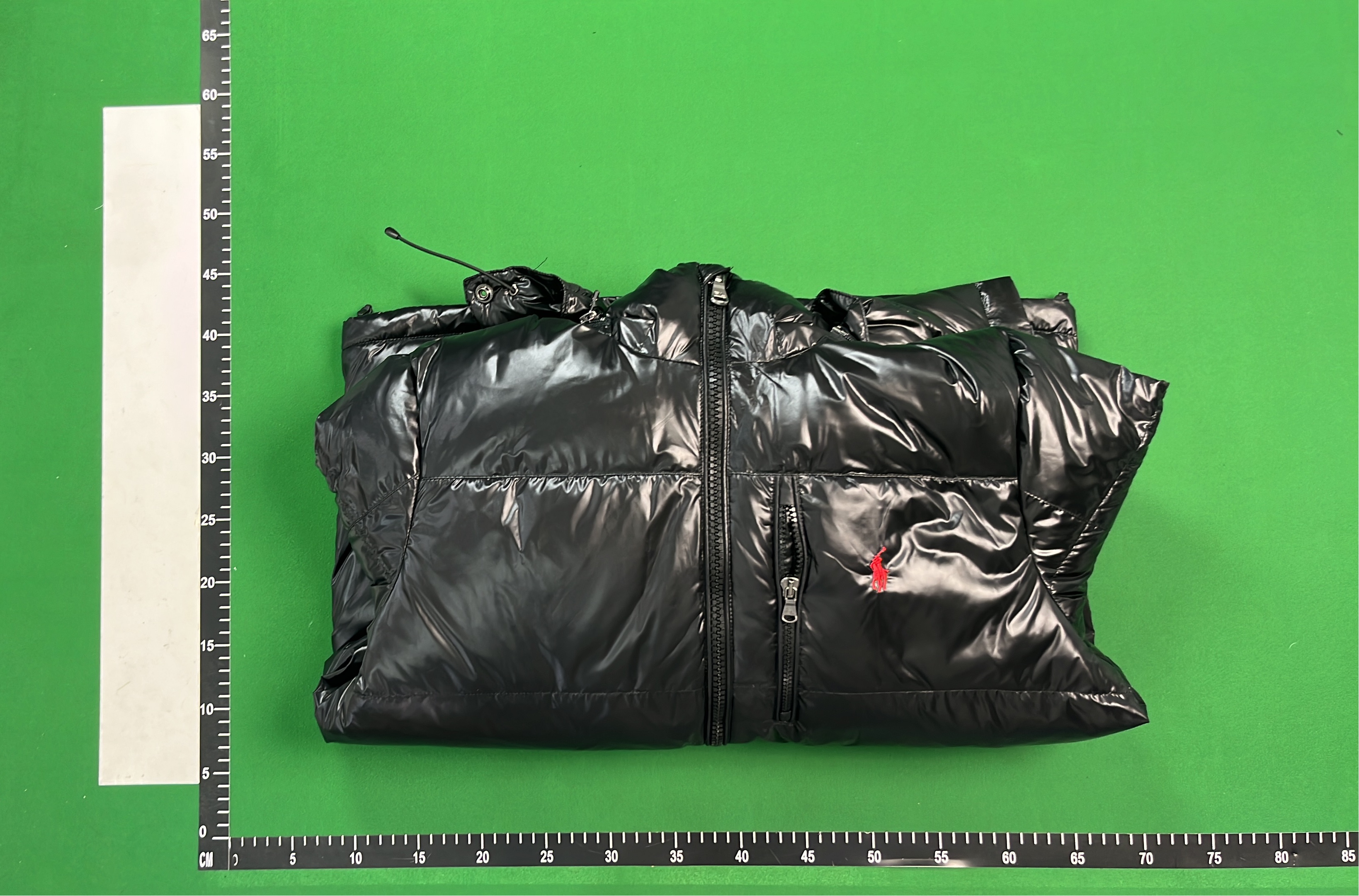 Black Quilted Down Jacket with Hood and Zippered Pockets
