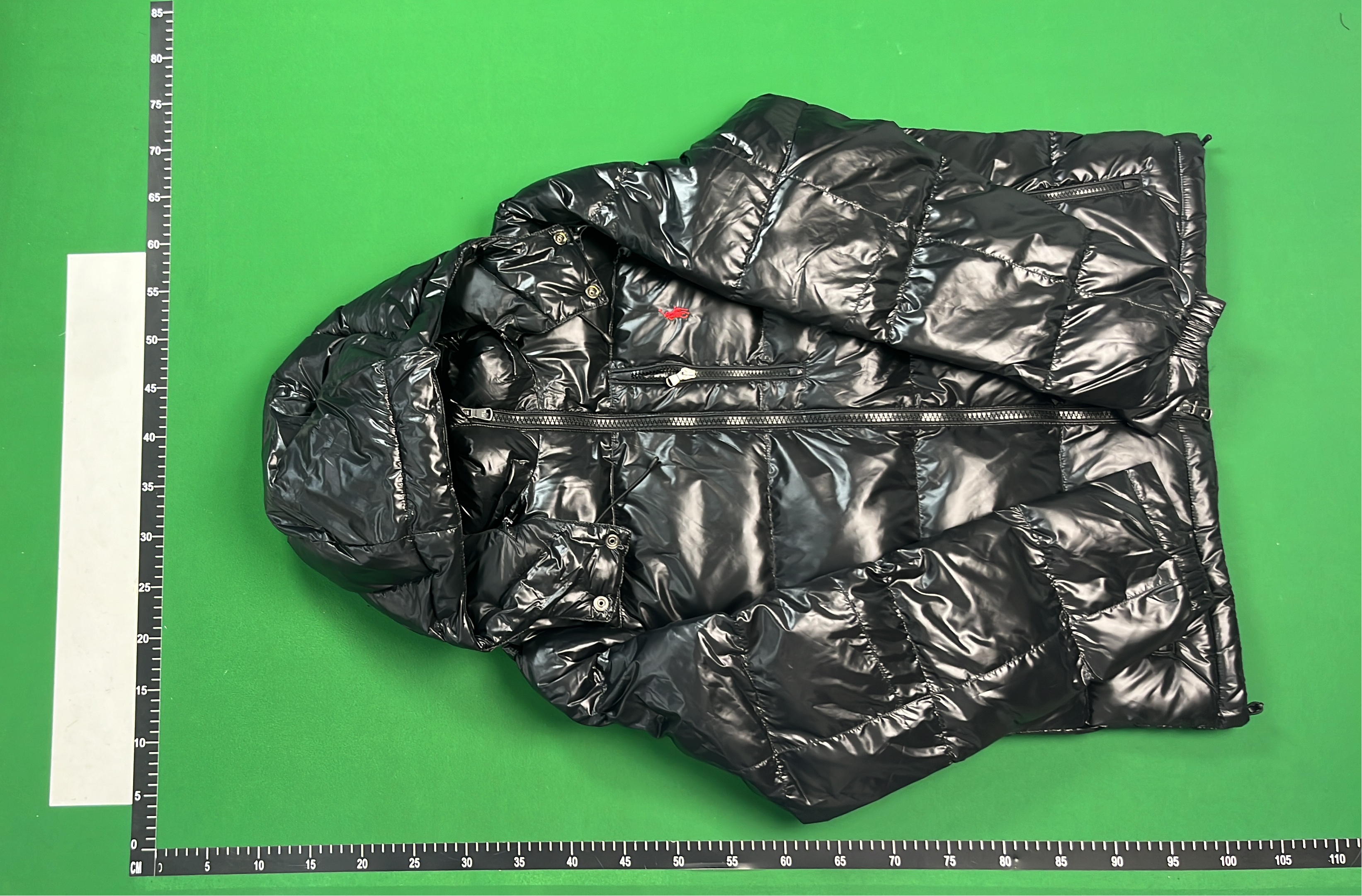 Black Quilted Down Jacket with Hood and Zippered Pockets