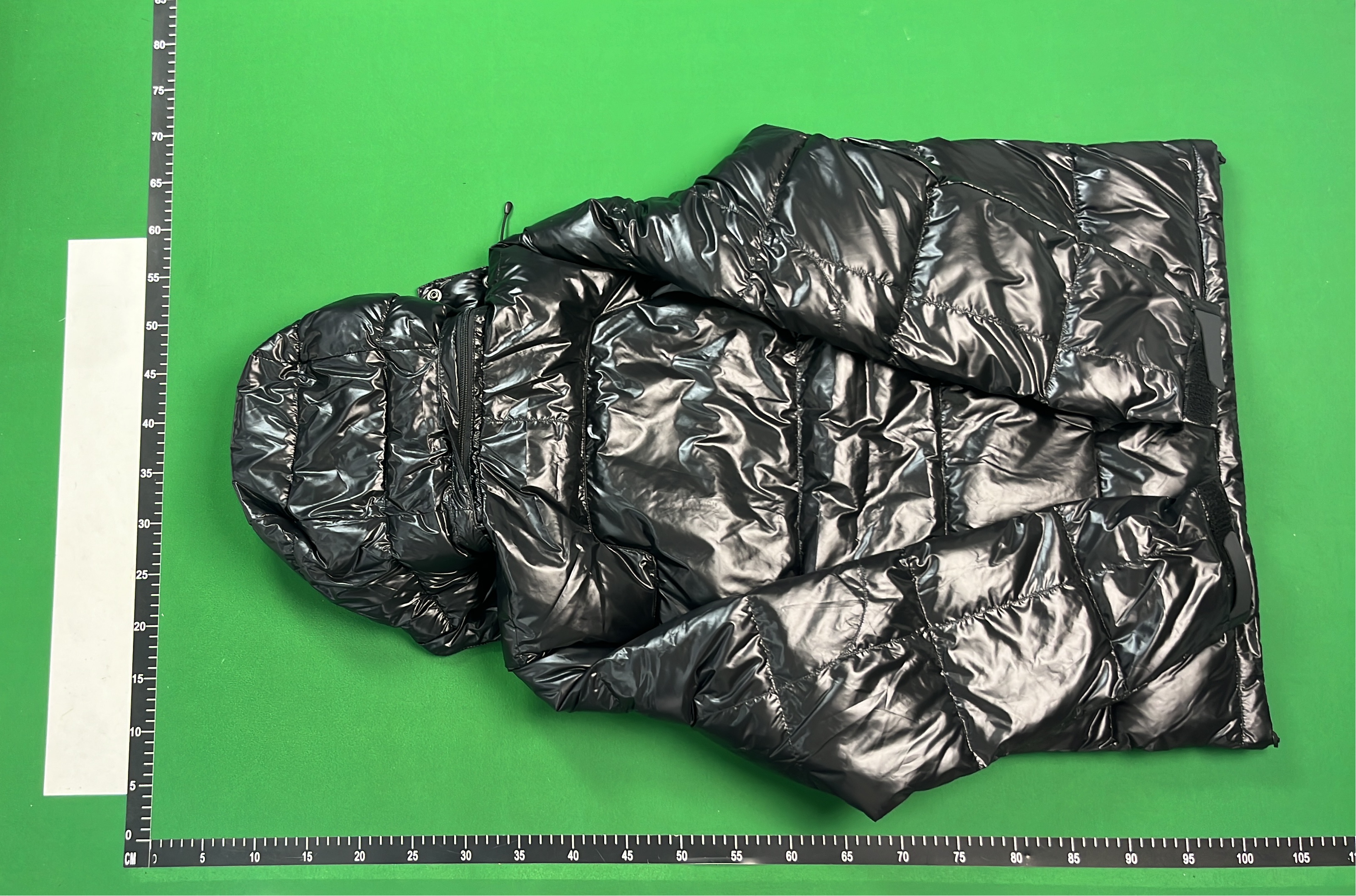 Black Quilted Down Jacket with Hood and Zippered Pockets