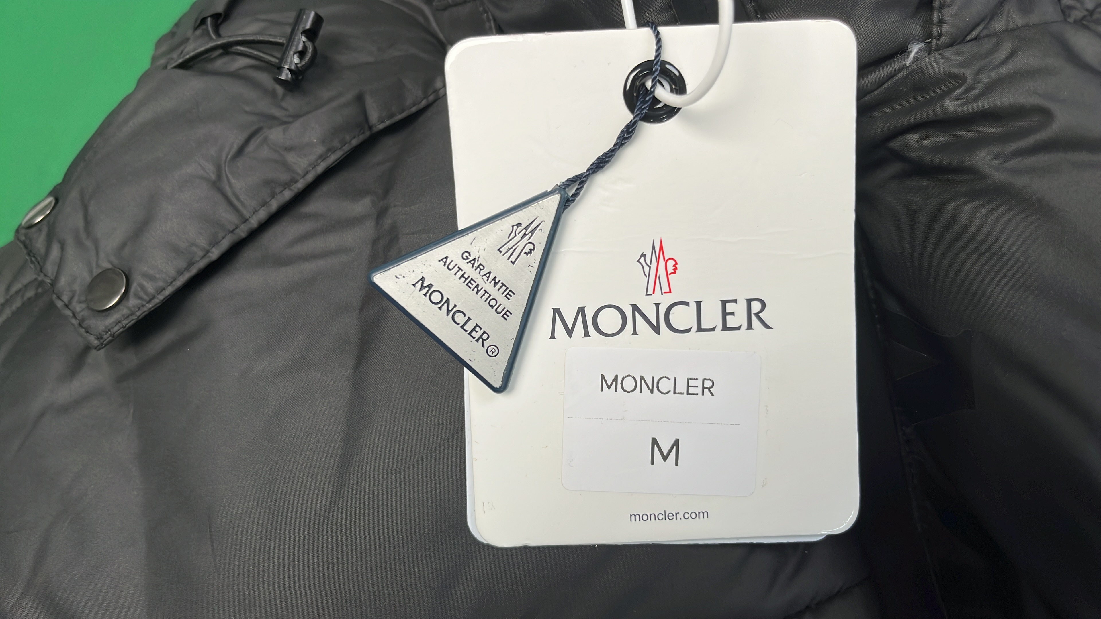 Moncler Black Puffer Jacket with Red White Stripe