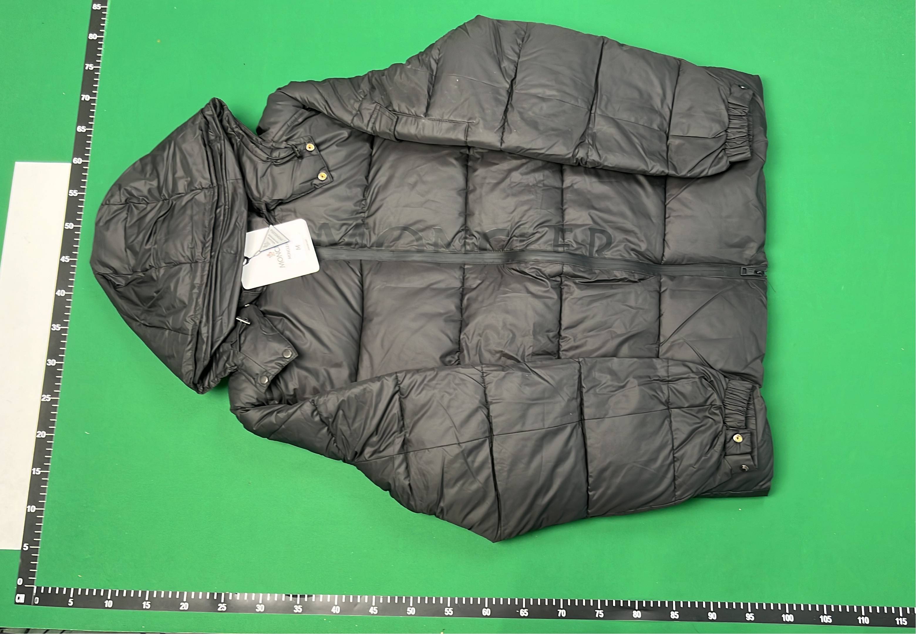 Moncler Black Puffer Jacket with Red White Stripe
