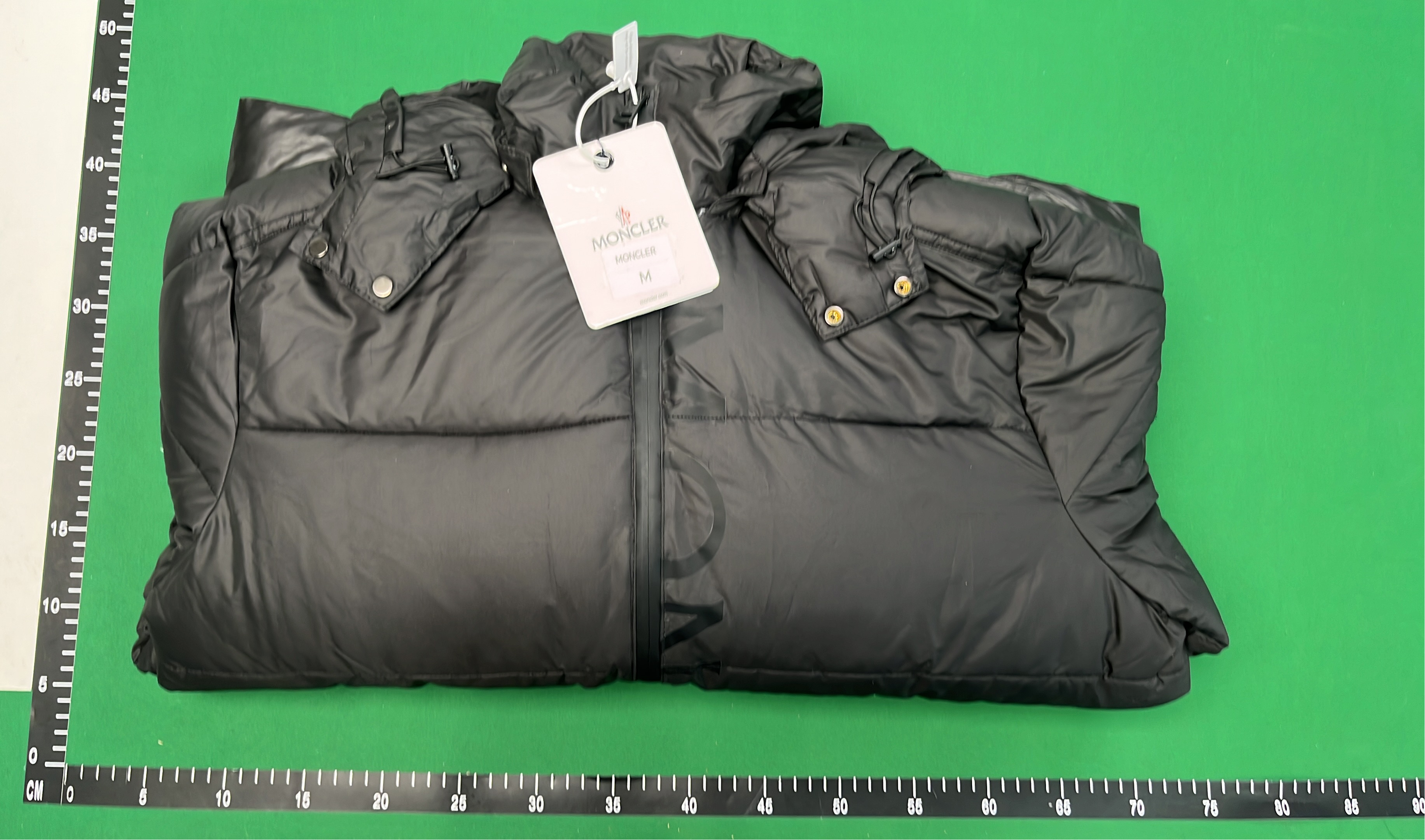 Moncler Black Puffer Jacket with Red White Stripe