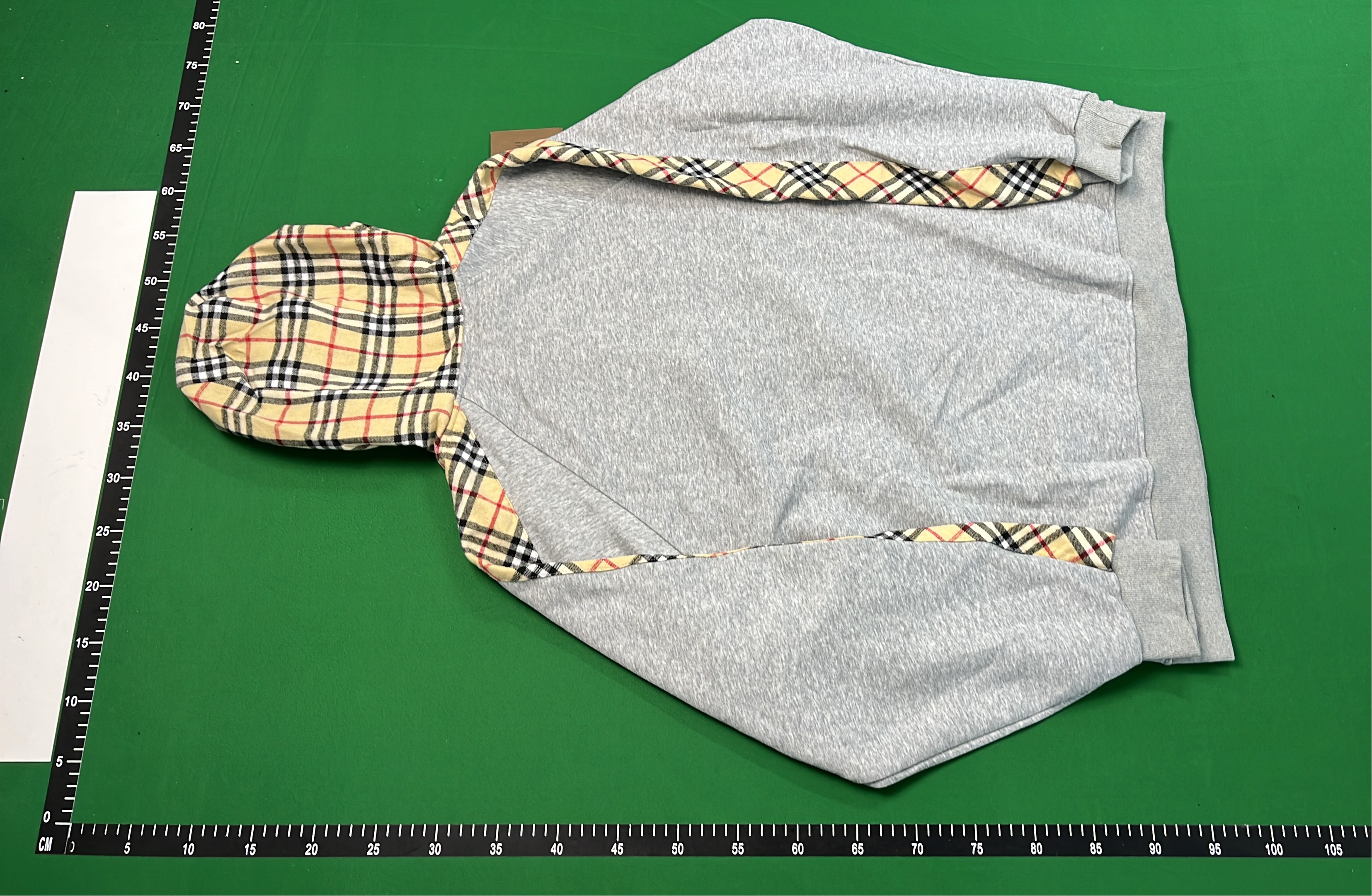 Burberry Grey Hoodie with Check Pattern Sleeves