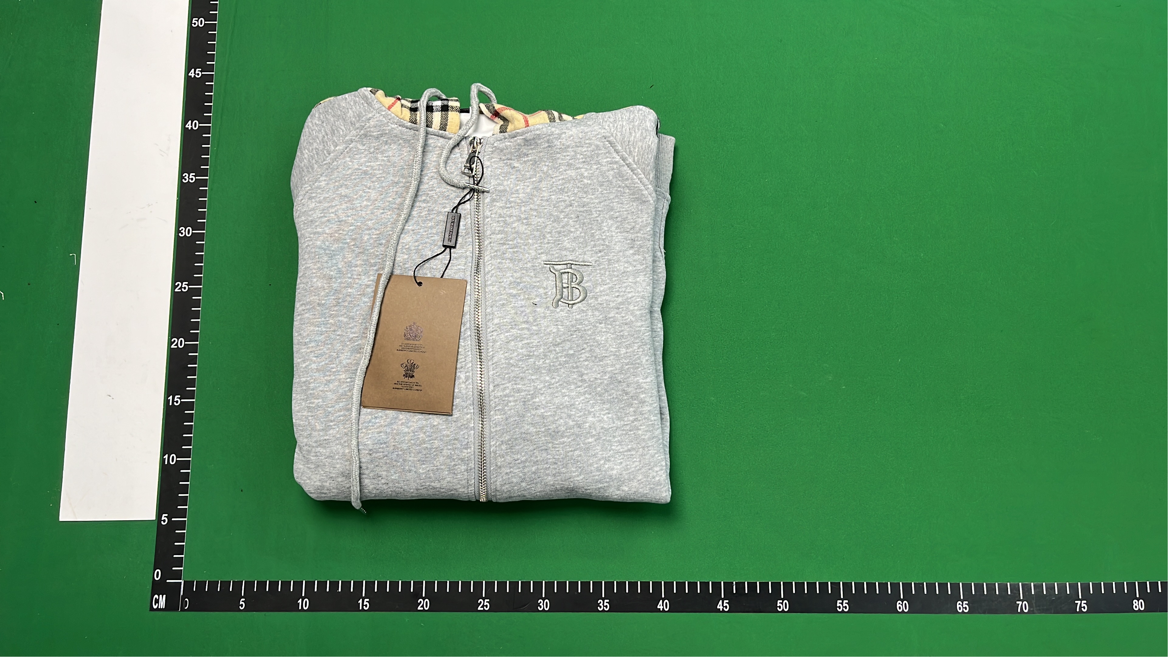 Burberry Grey Hoodie with Check Pattern Sleeves