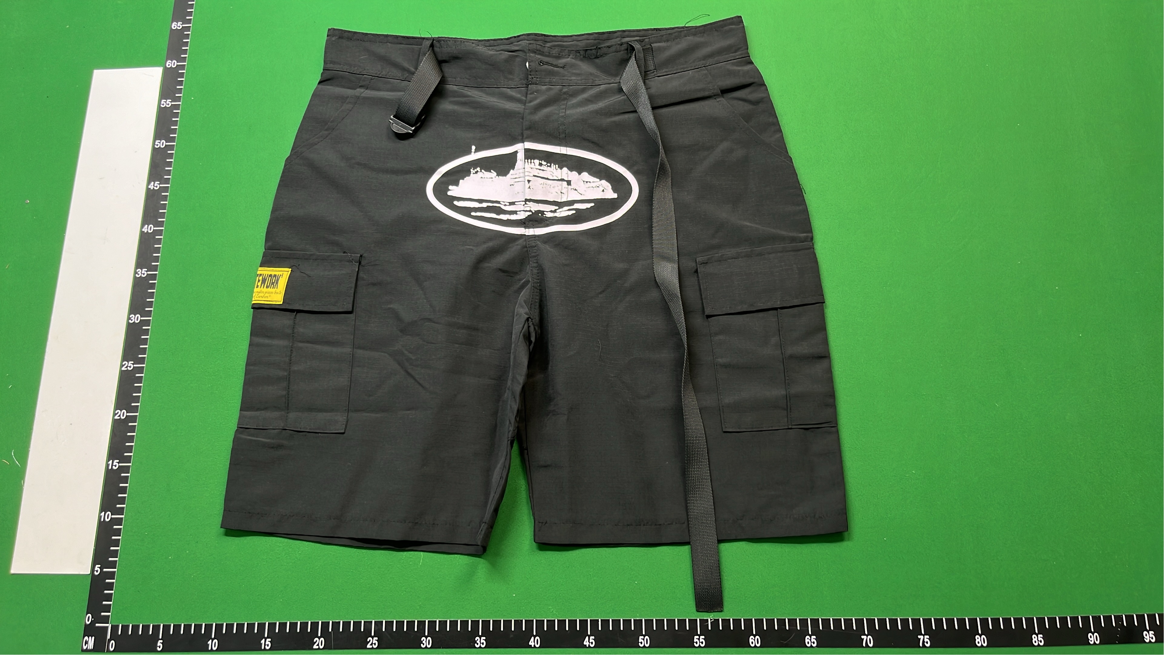 Beige Cargo Shorts with White Graphic Print