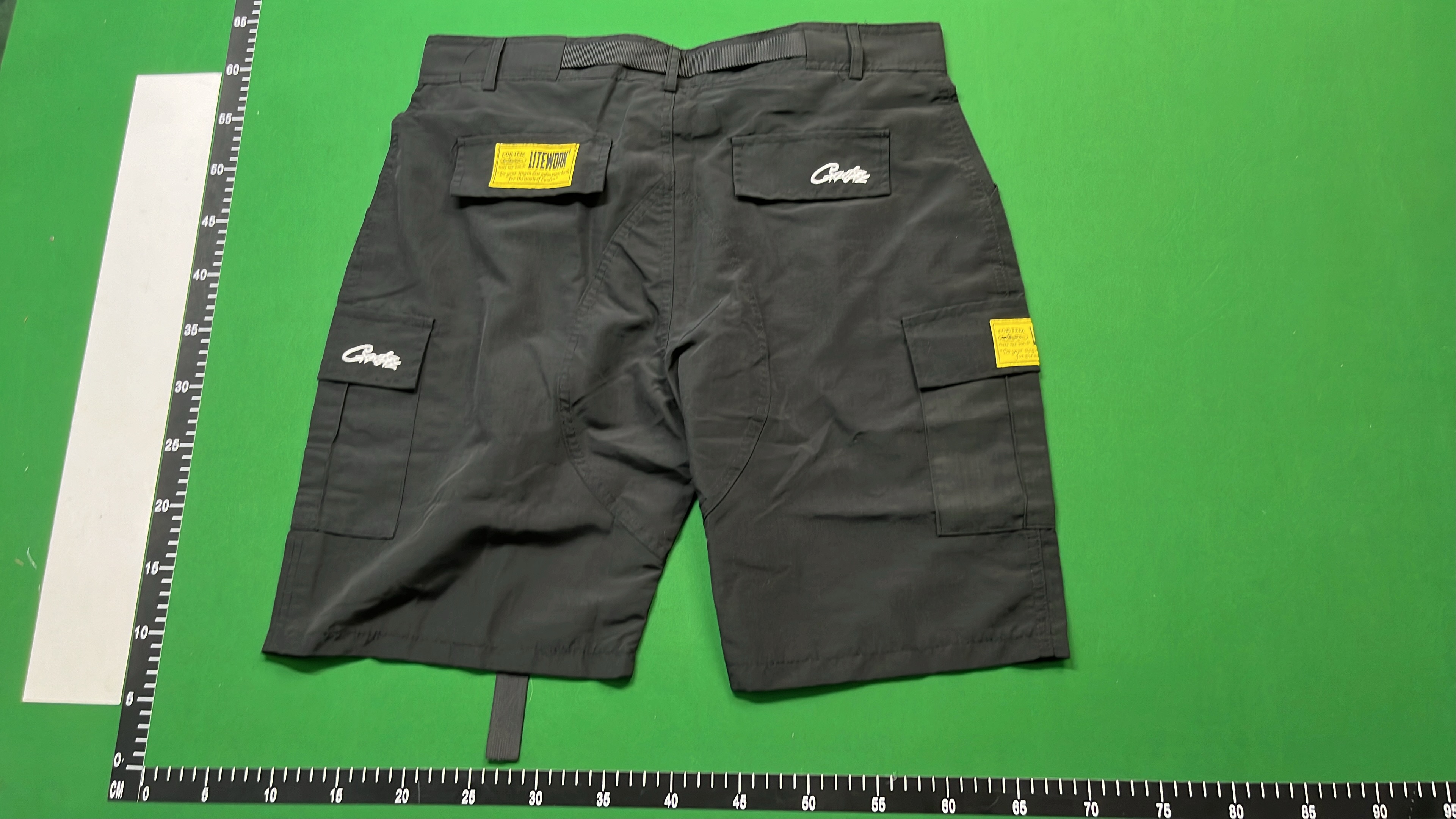 Beige Cargo Shorts with White Graphic Print