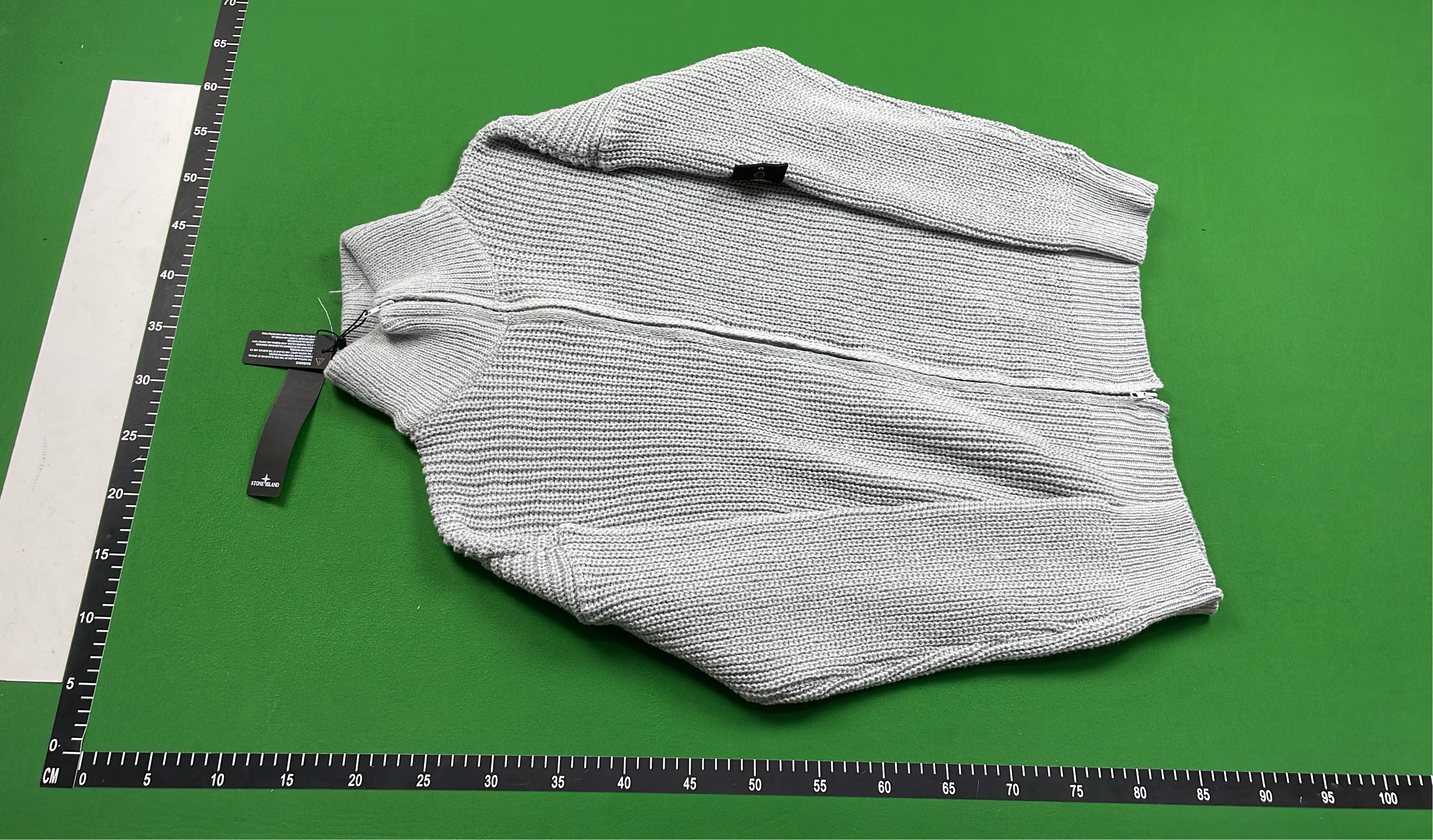 Light Gray Knit Zip-Up Sweater with Logo Patch