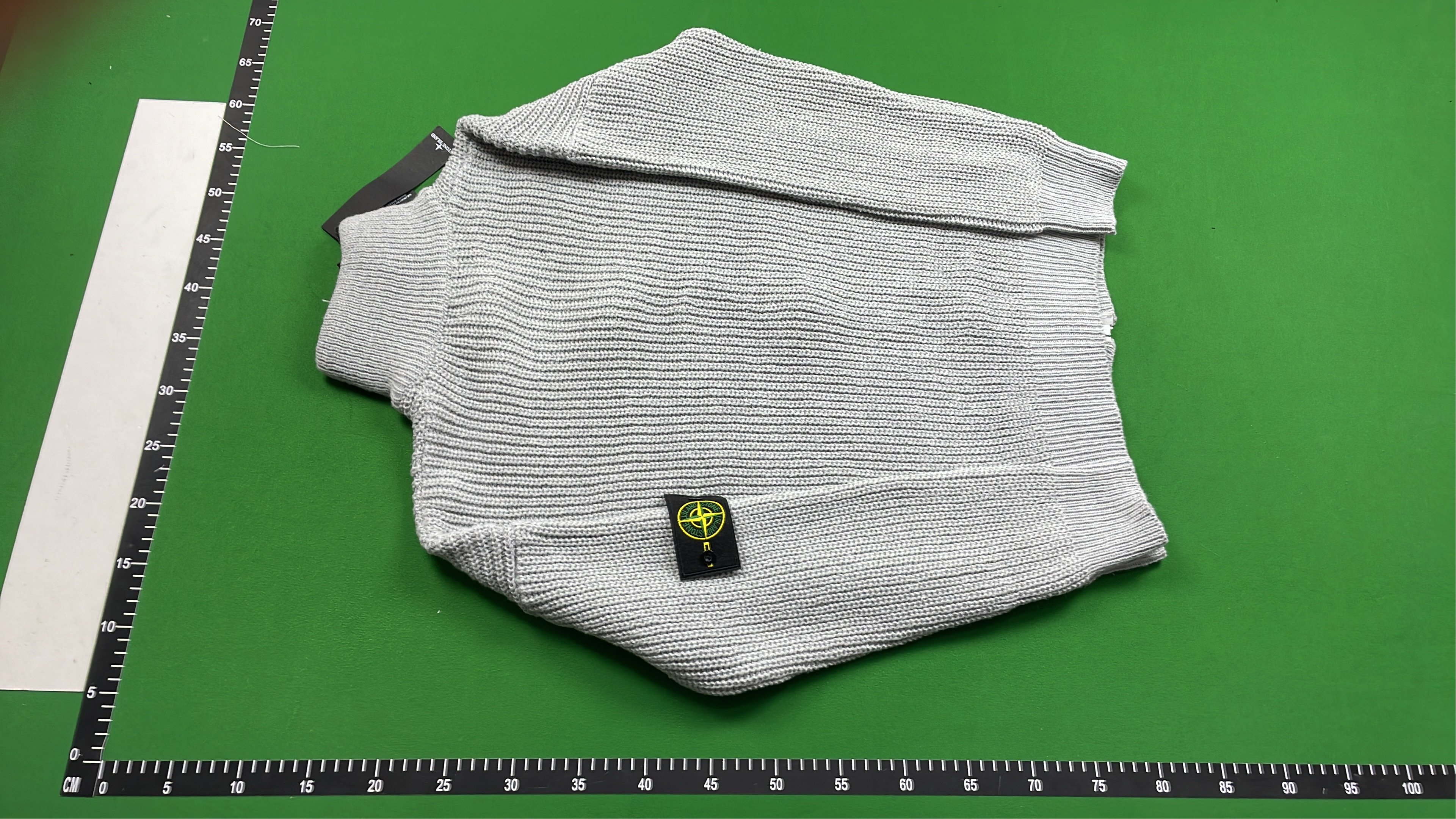 Light Gray Knit Zip-Up Sweater with Logo Patch