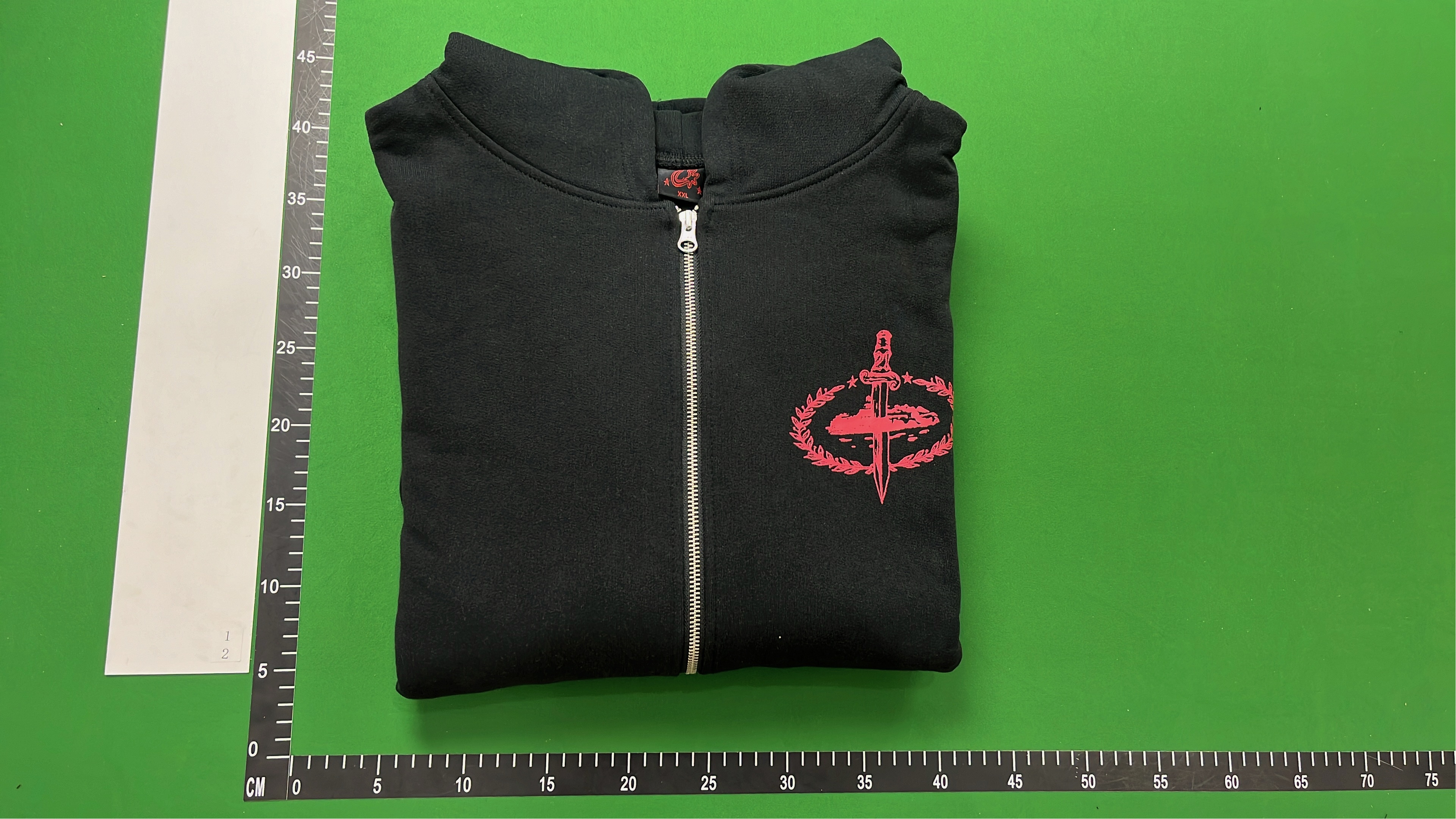Black Zip-Up Hoodie with Red Abstract Print