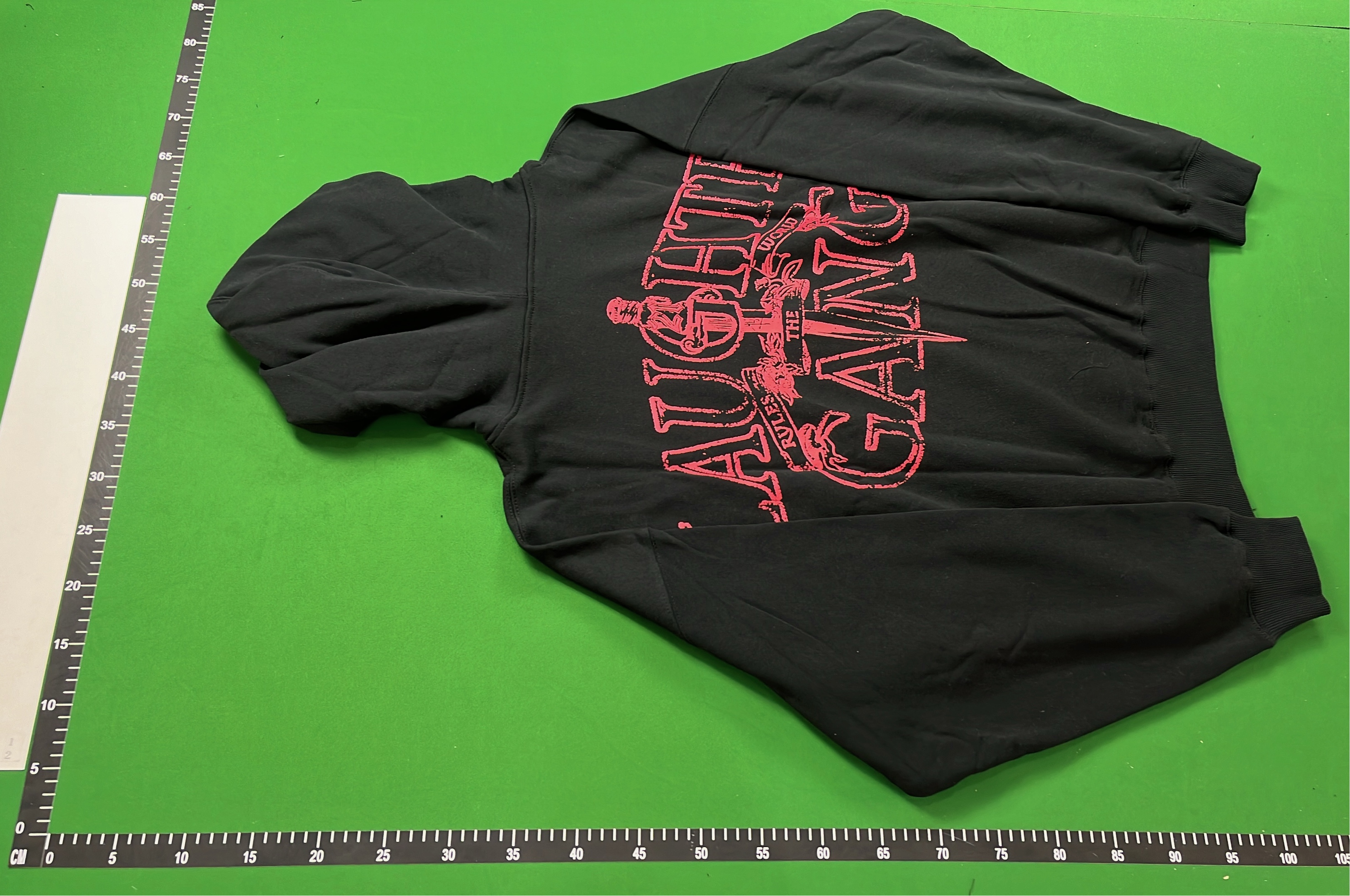 Black Zip-Up Hoodie with Red Abstract Print