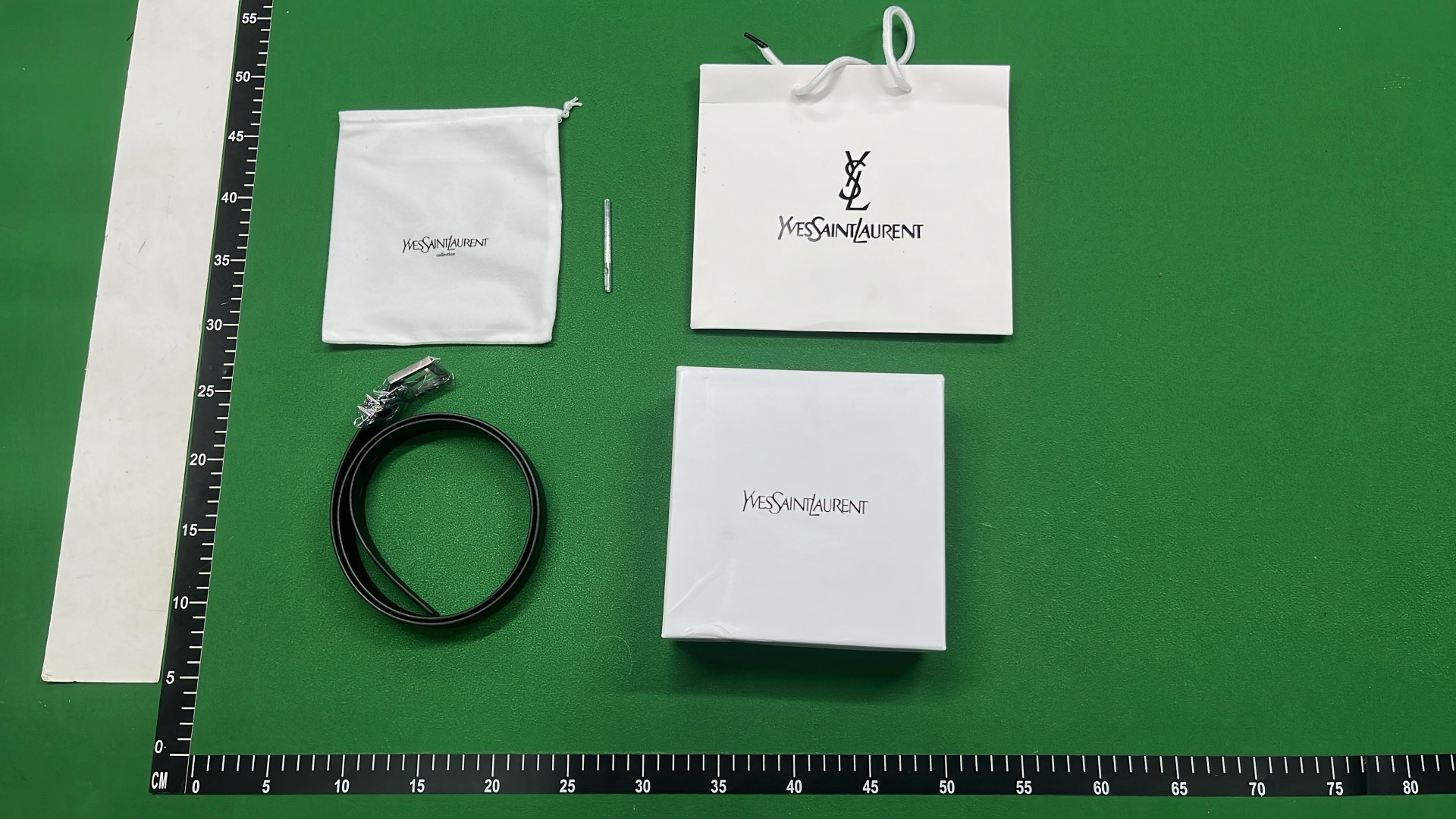 Saint Laurent Monogram Logo Square Buckle Leather Belt in Black