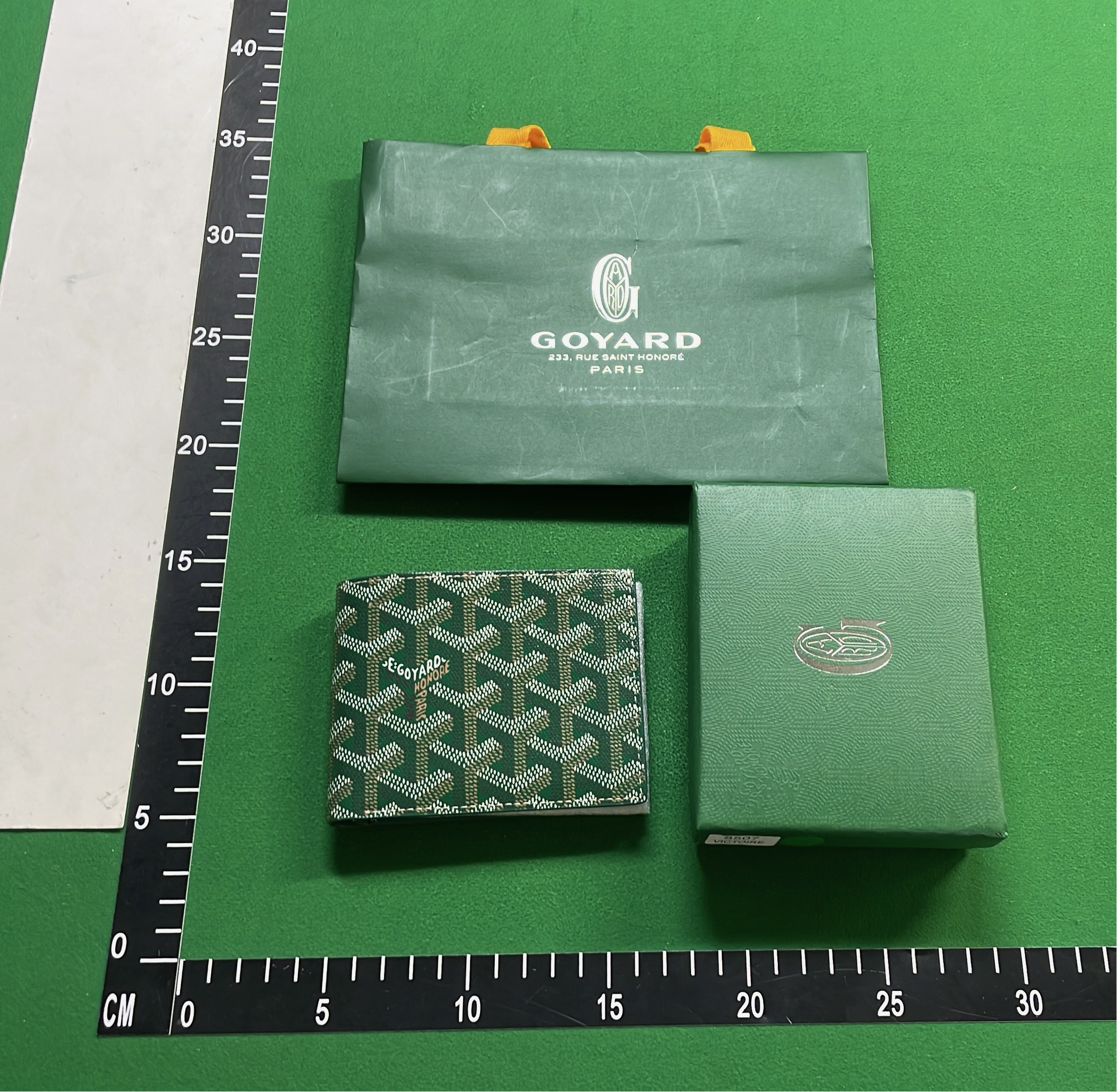 Goyard Green Monogram Wallet with Yellow Ribbon Packaging