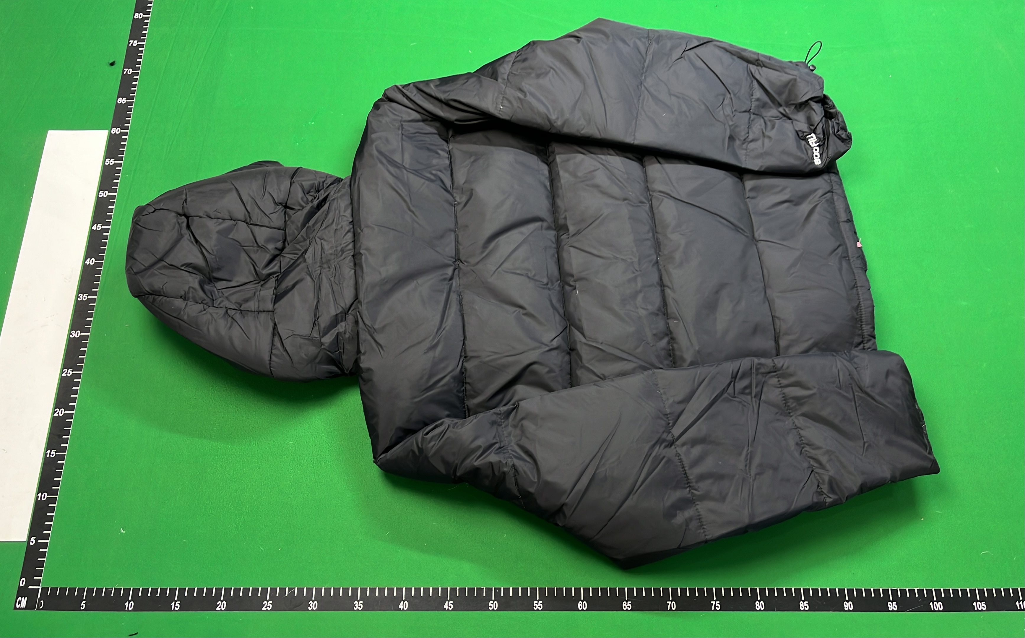 Men's Black Puffer Jacket with Hood and Logo Sleeve
