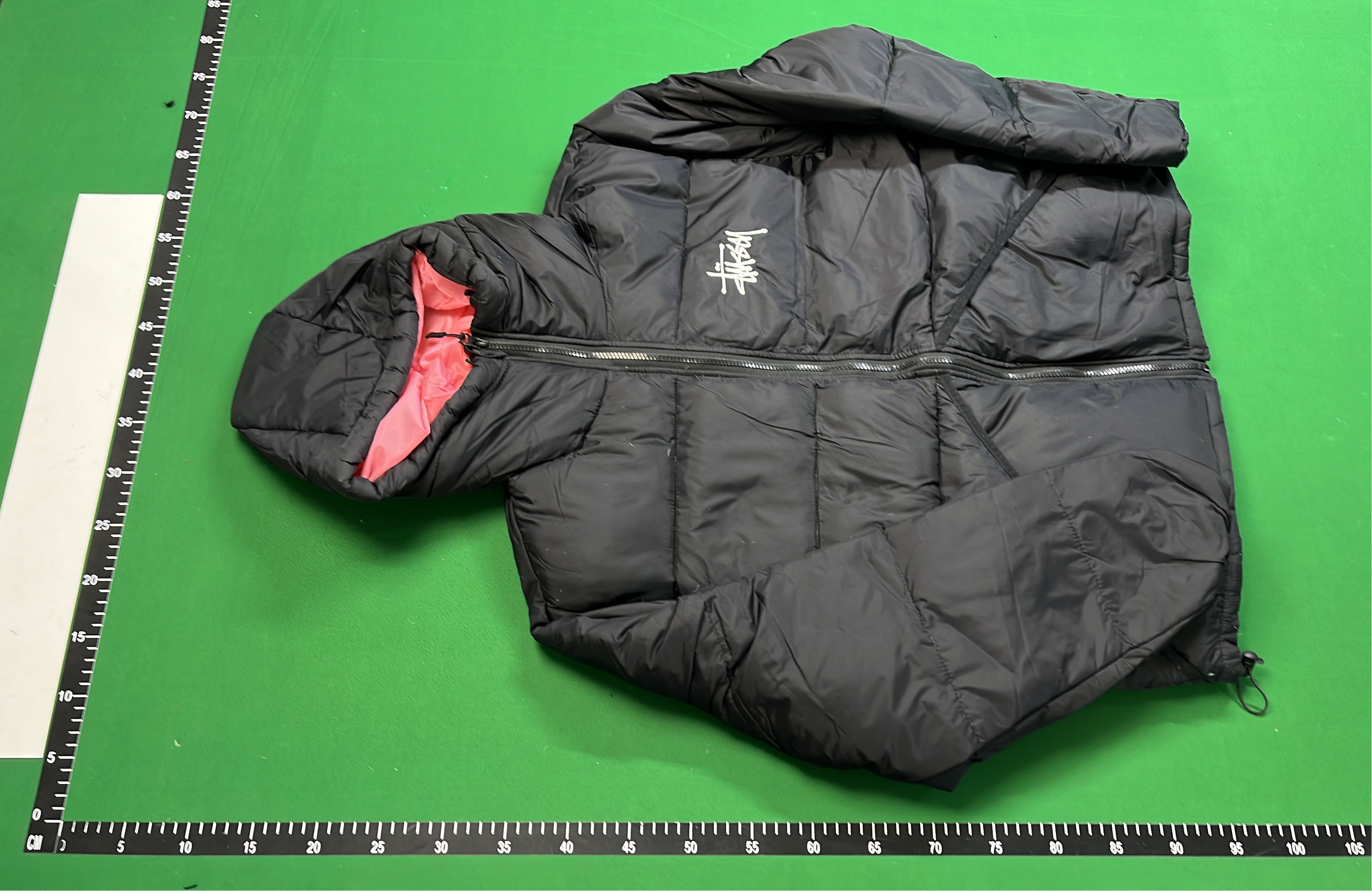 Men's Black Puffer Jacket with Hood and Logo Sleeve