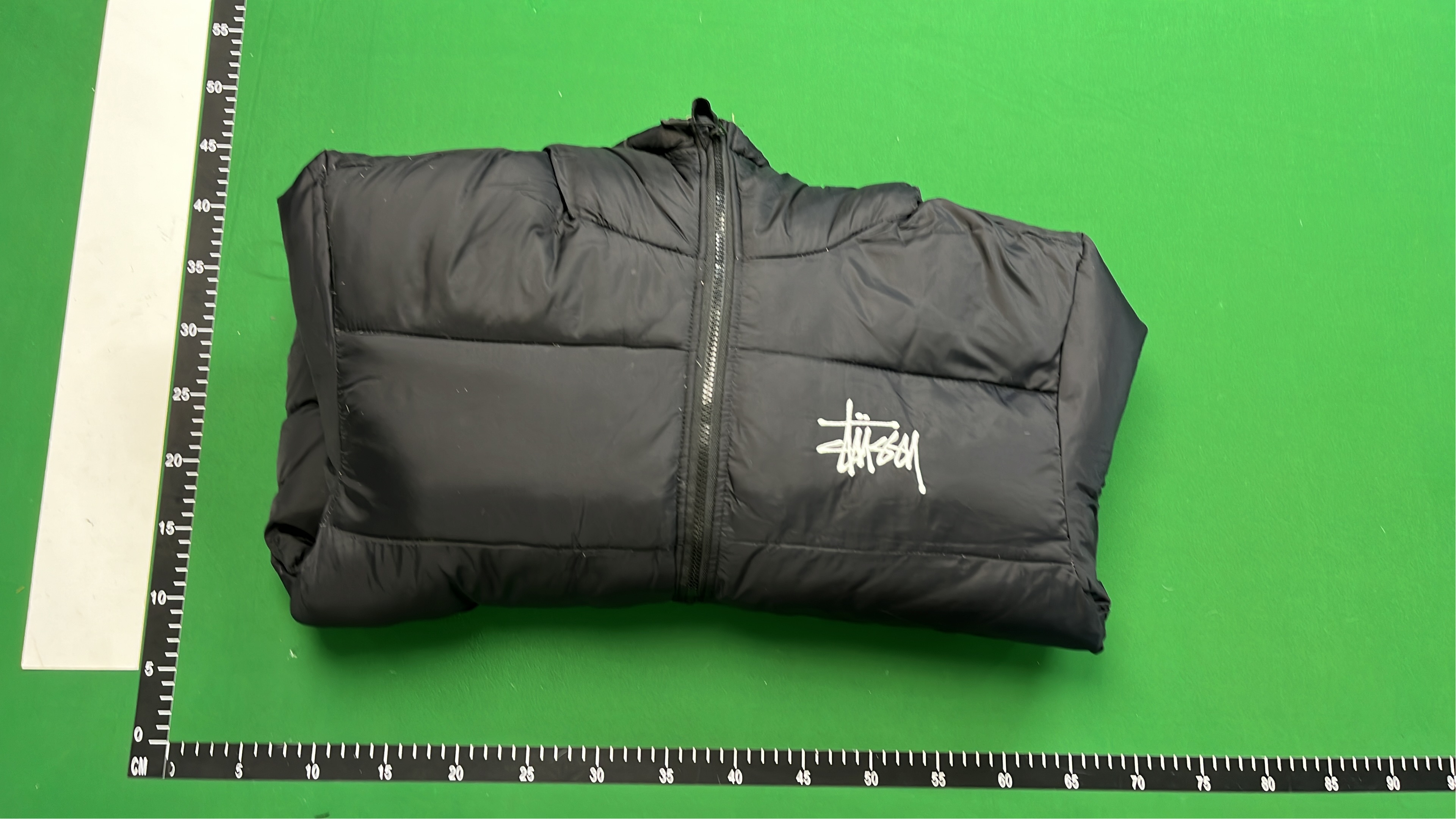 Men's Black Puffer Jacket with Hood and Logo Sleeve