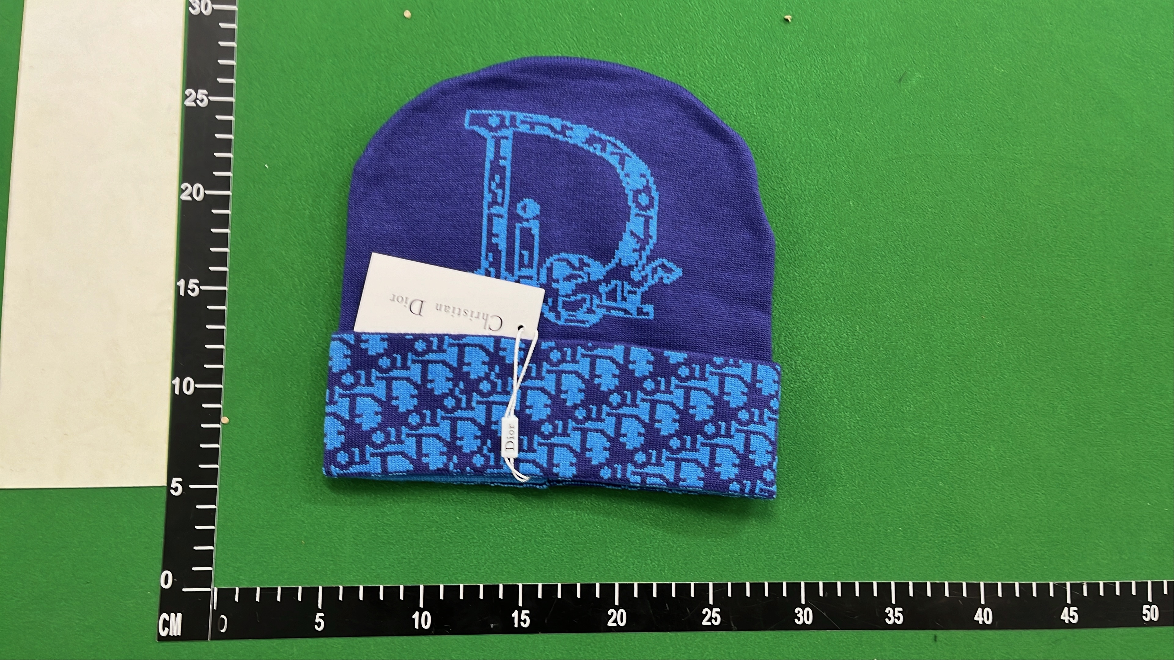 Dior Blue Knit Beanie with Logo Pattern