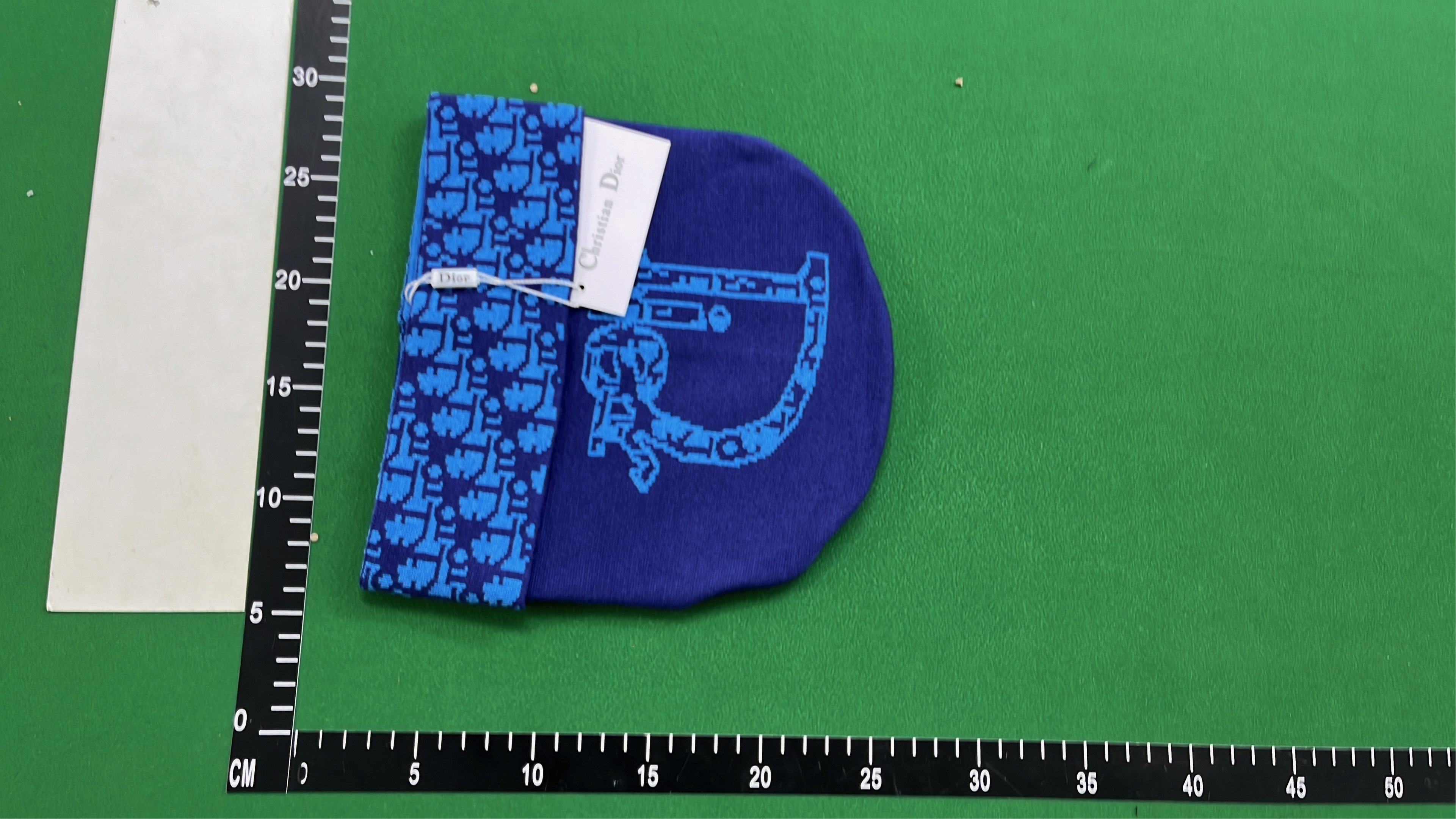 Dior Blue Knit Beanie with Logo Pattern