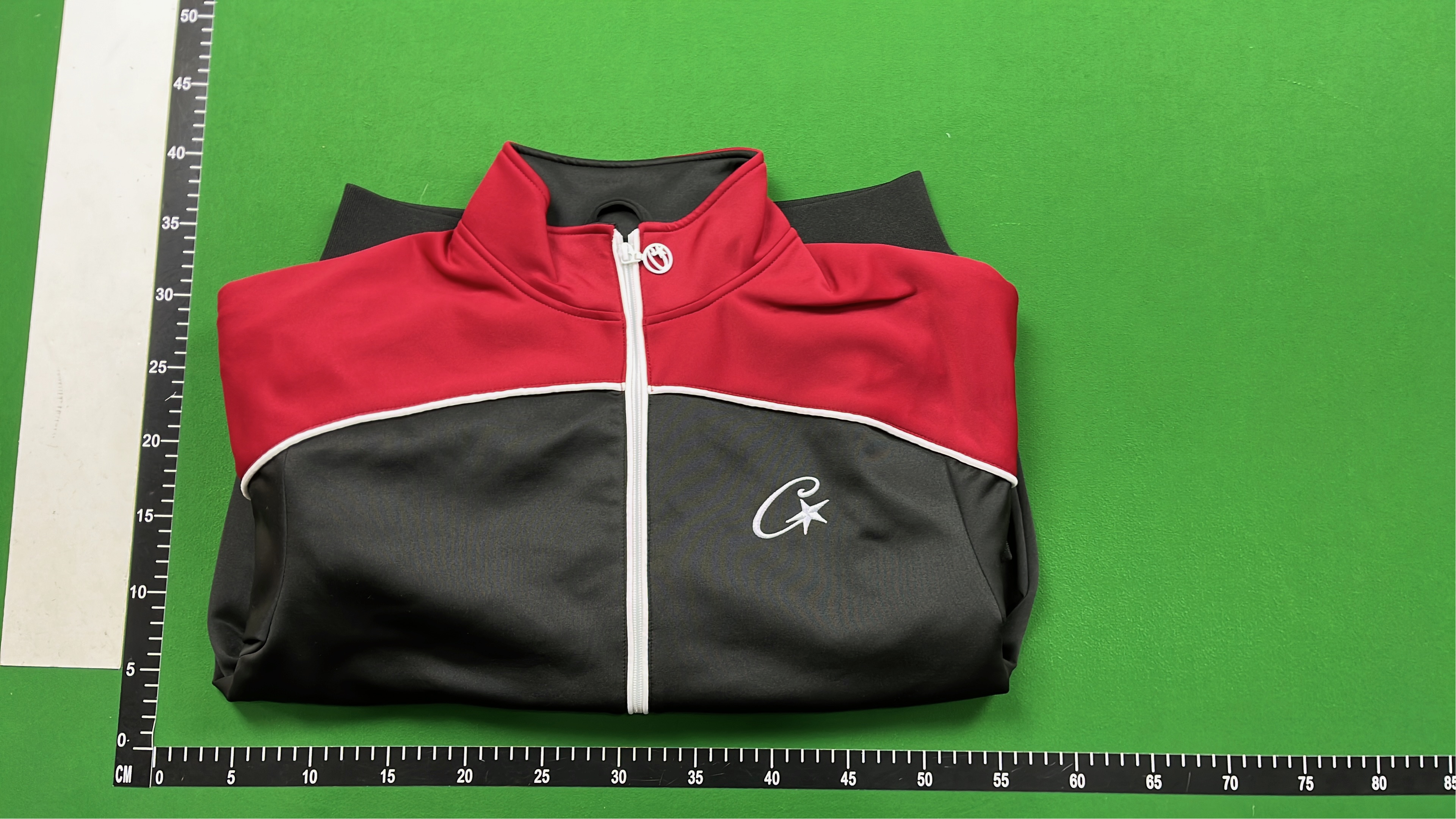 Red and Black Track Jacket with White Stripes