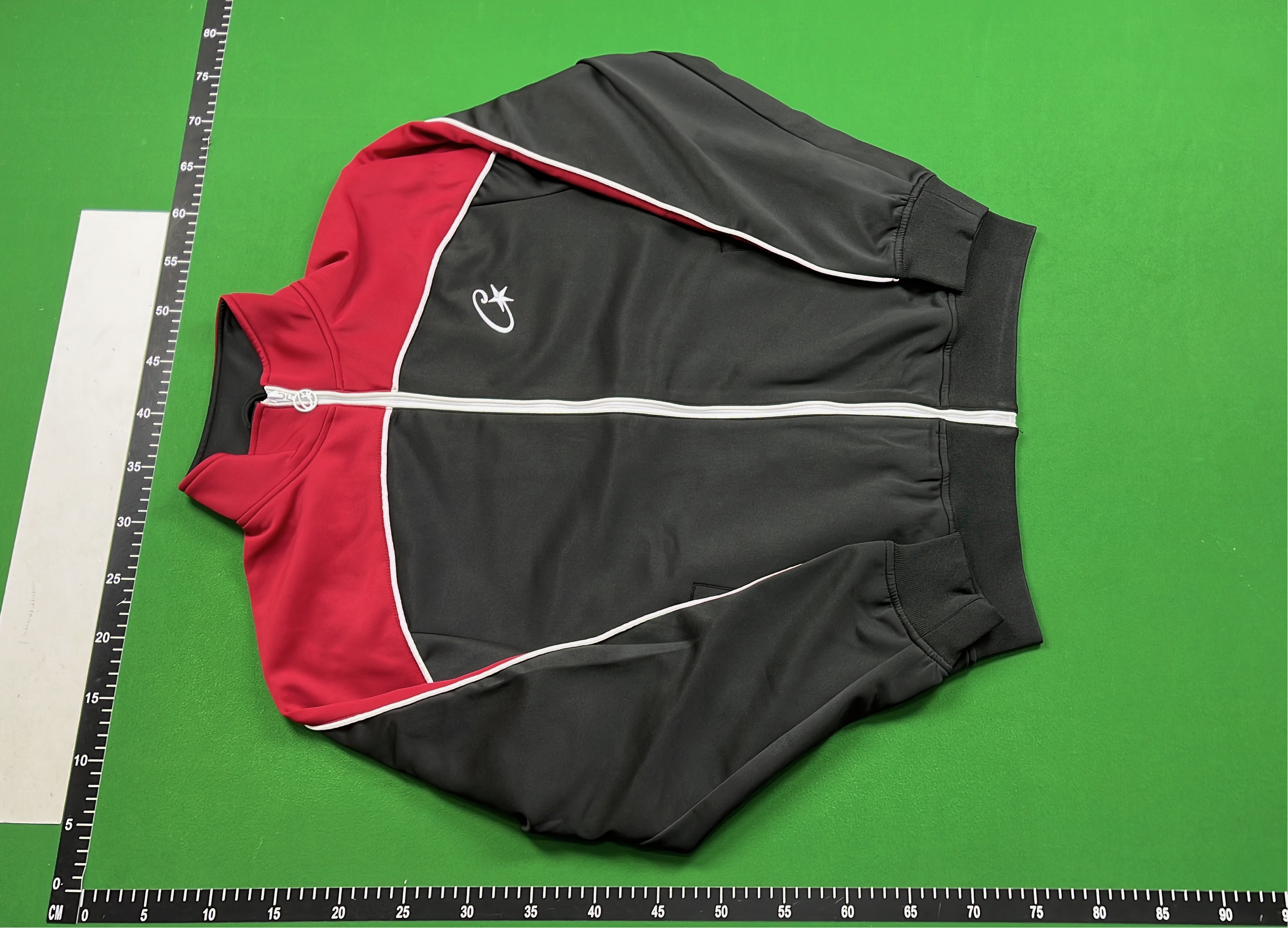 Red and Black Track Jacket with White Stripes