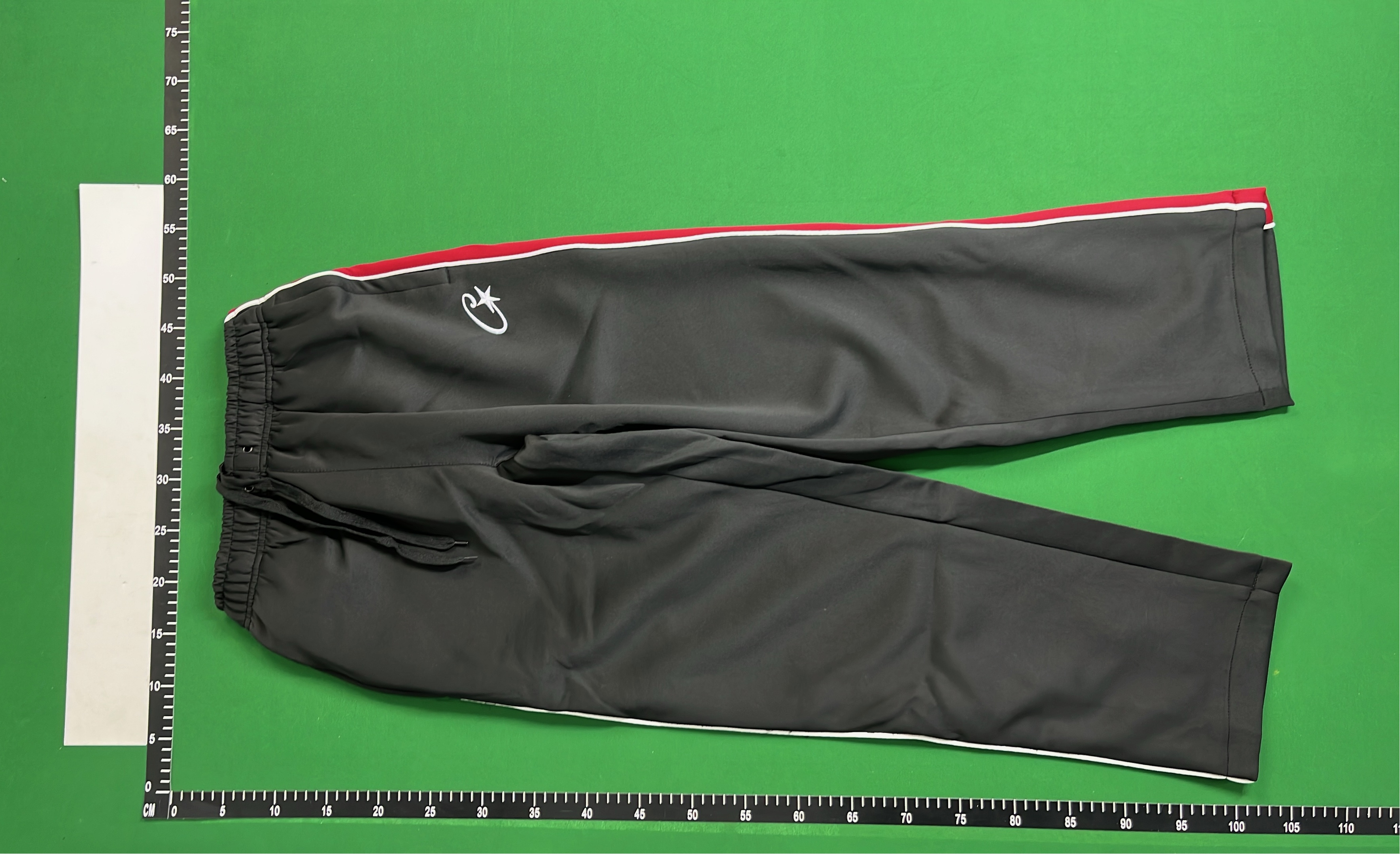 Black Track Pants with Red White Stripes and Logo