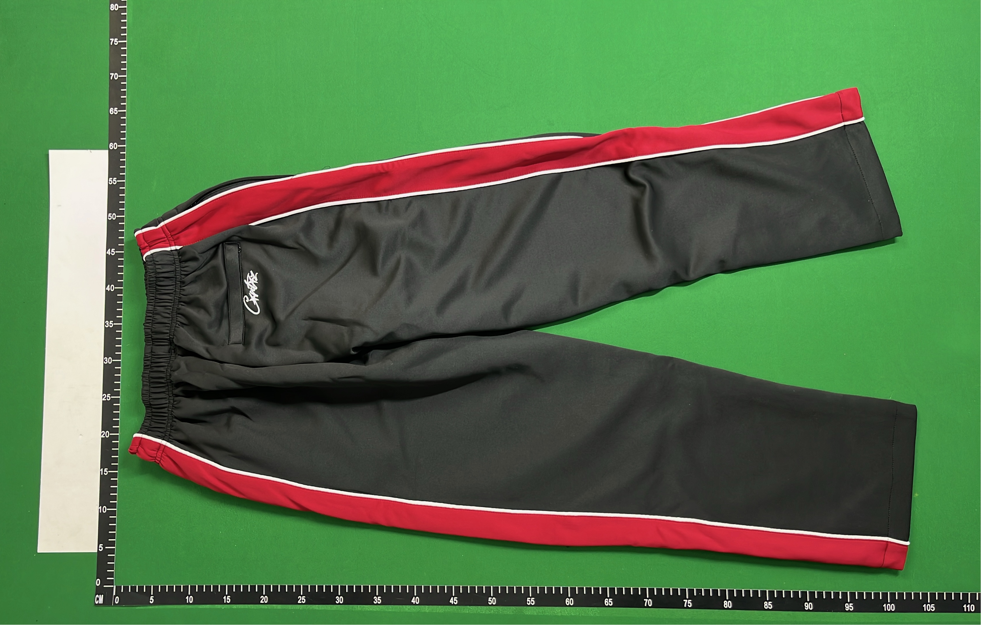 Black Track Pants with Red White Stripes and Logo