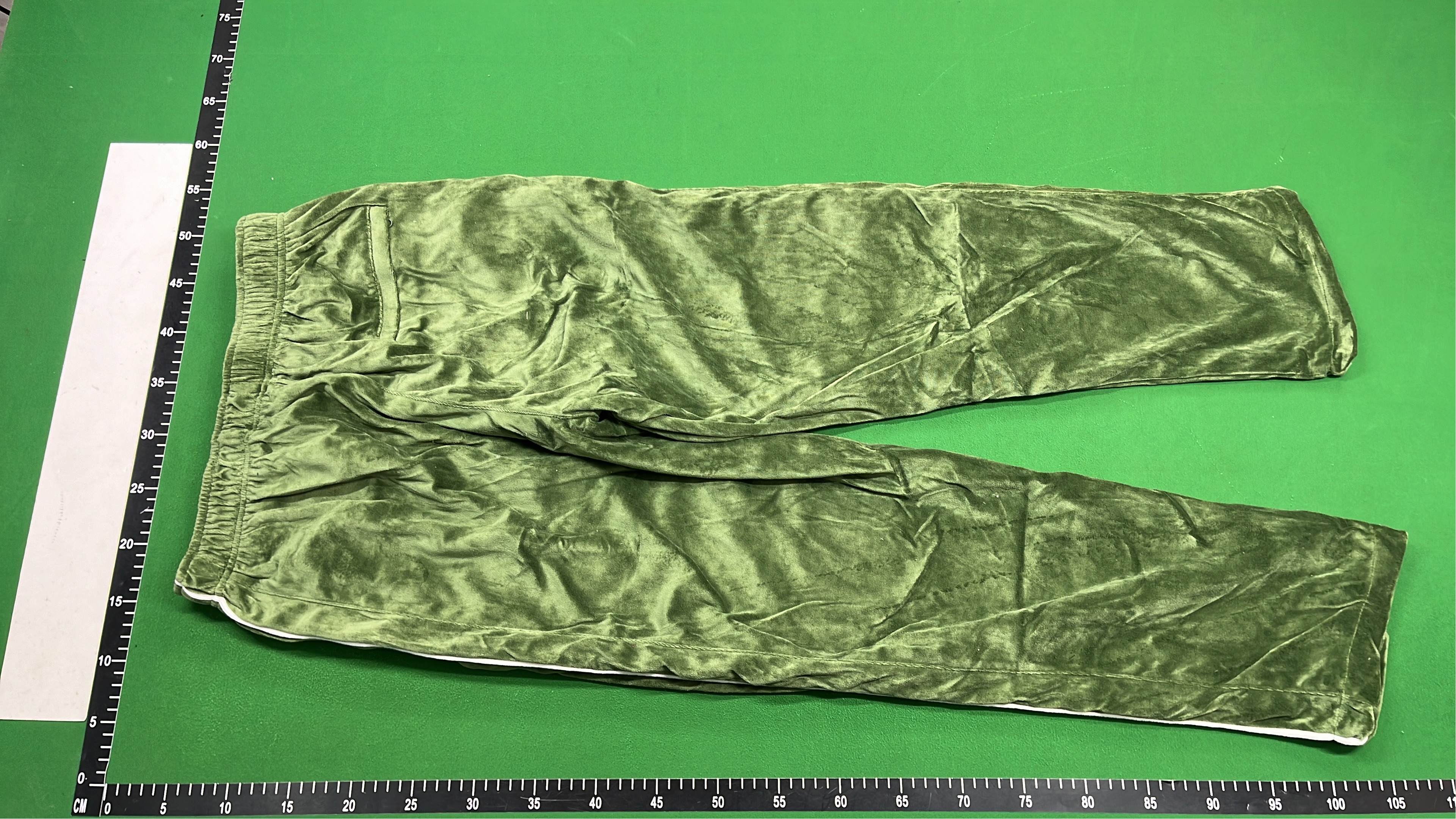 Olive Green Velour Track Pants with Side Stripes