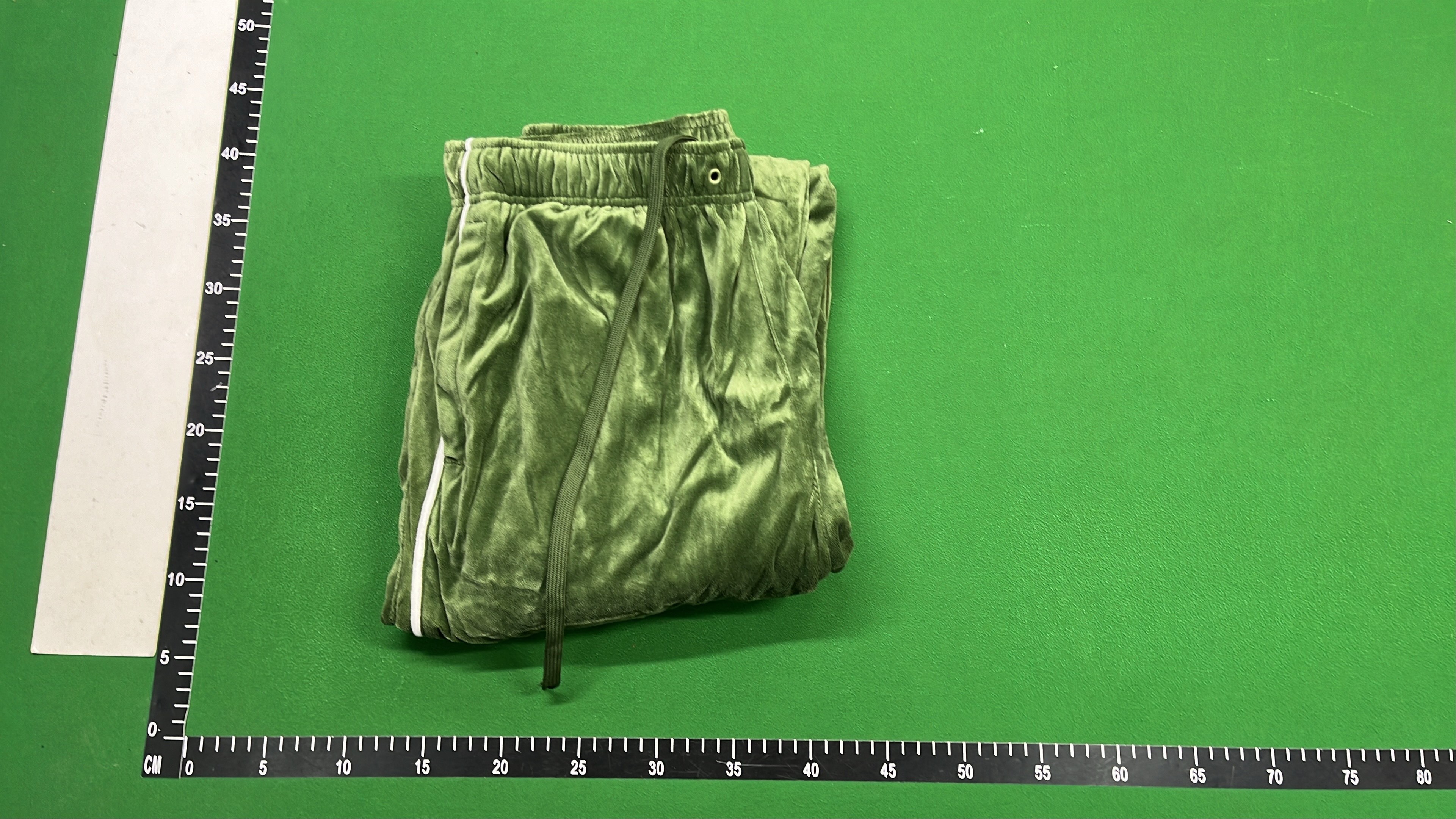 Olive Green Velour Track Pants with Side Stripes