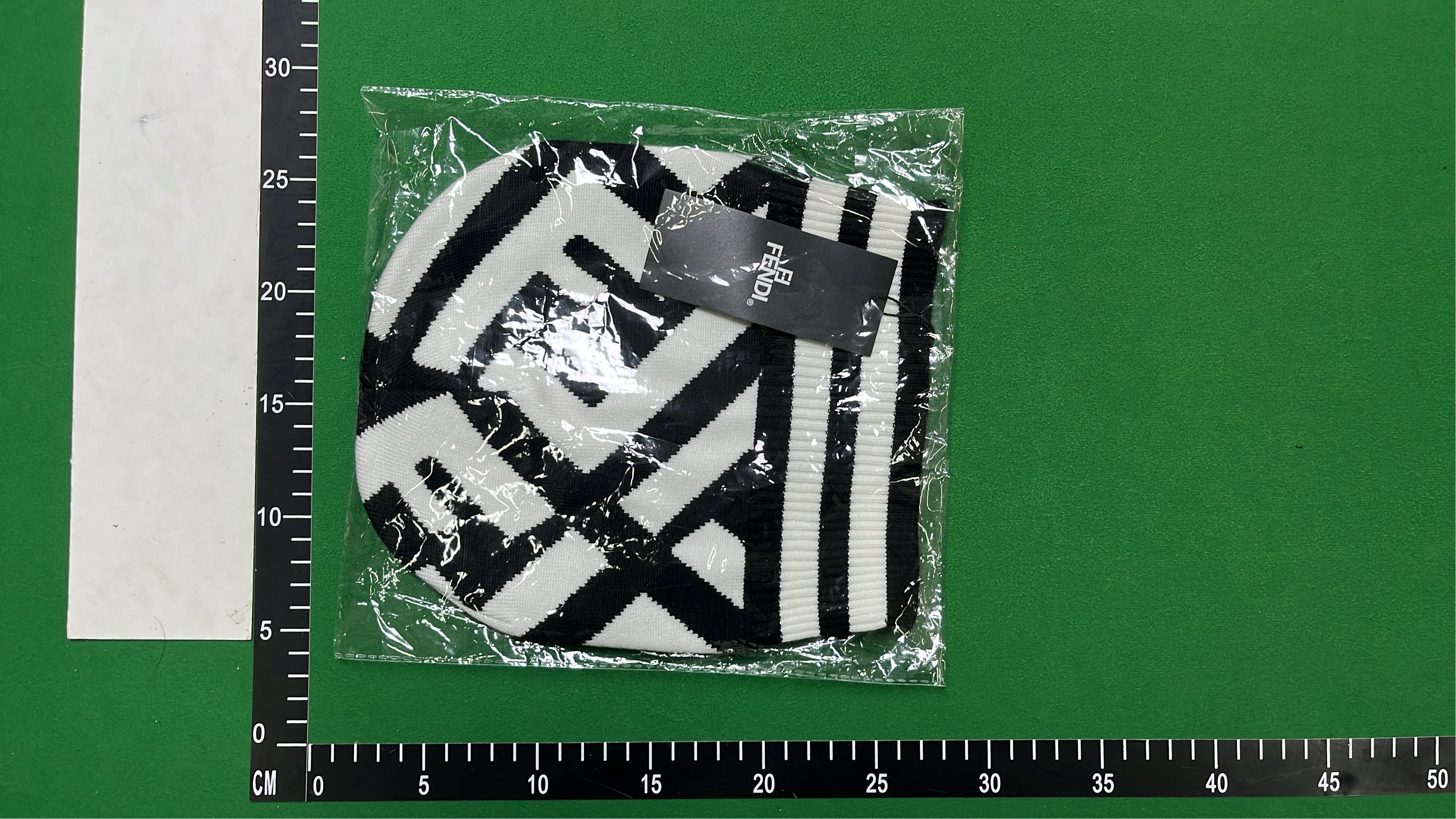 FENDI Brown and Black Knit Beanie Hat with Logo Pattern