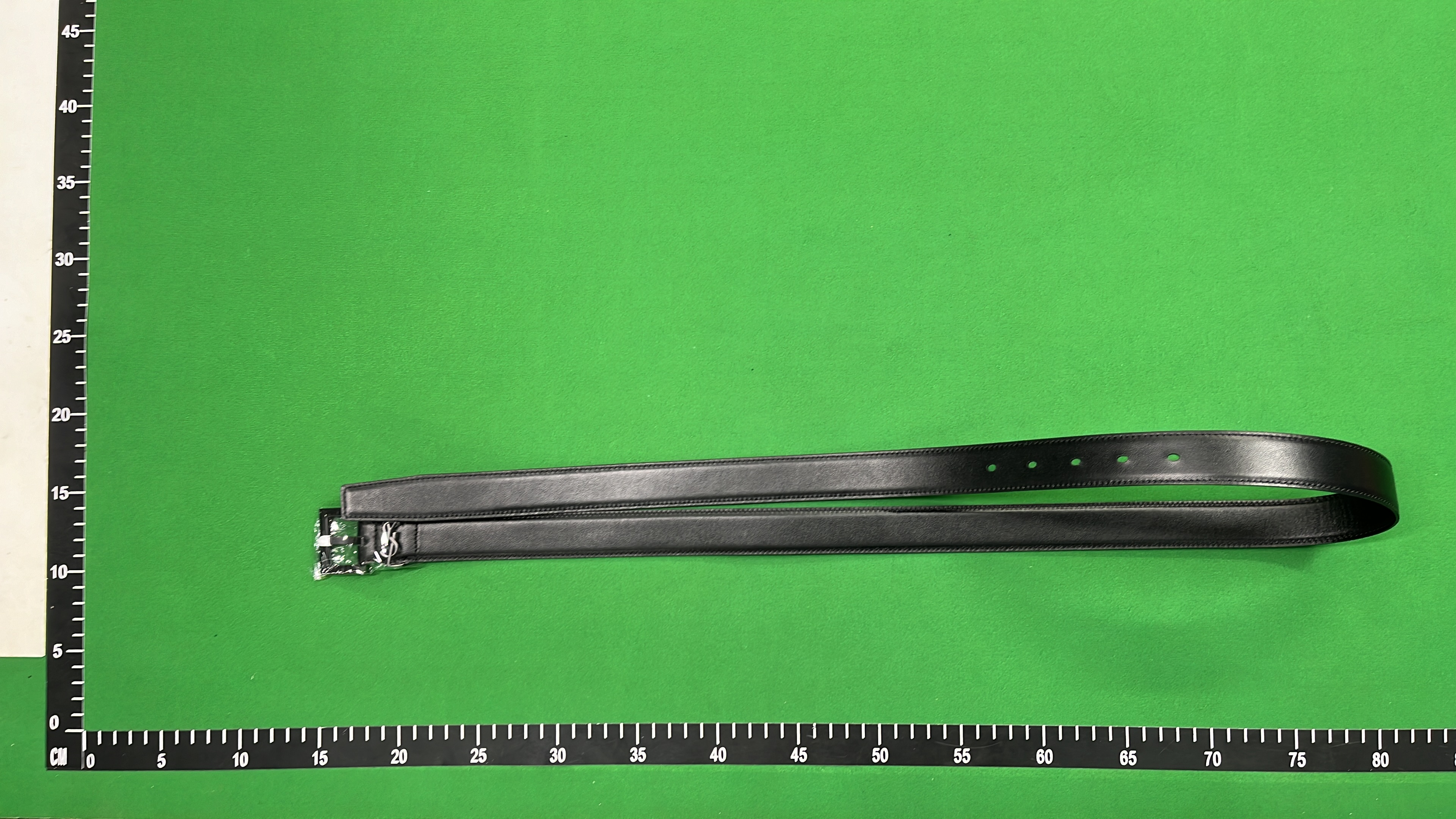 YSL Monogram Leather Belt with Gold Buckle
