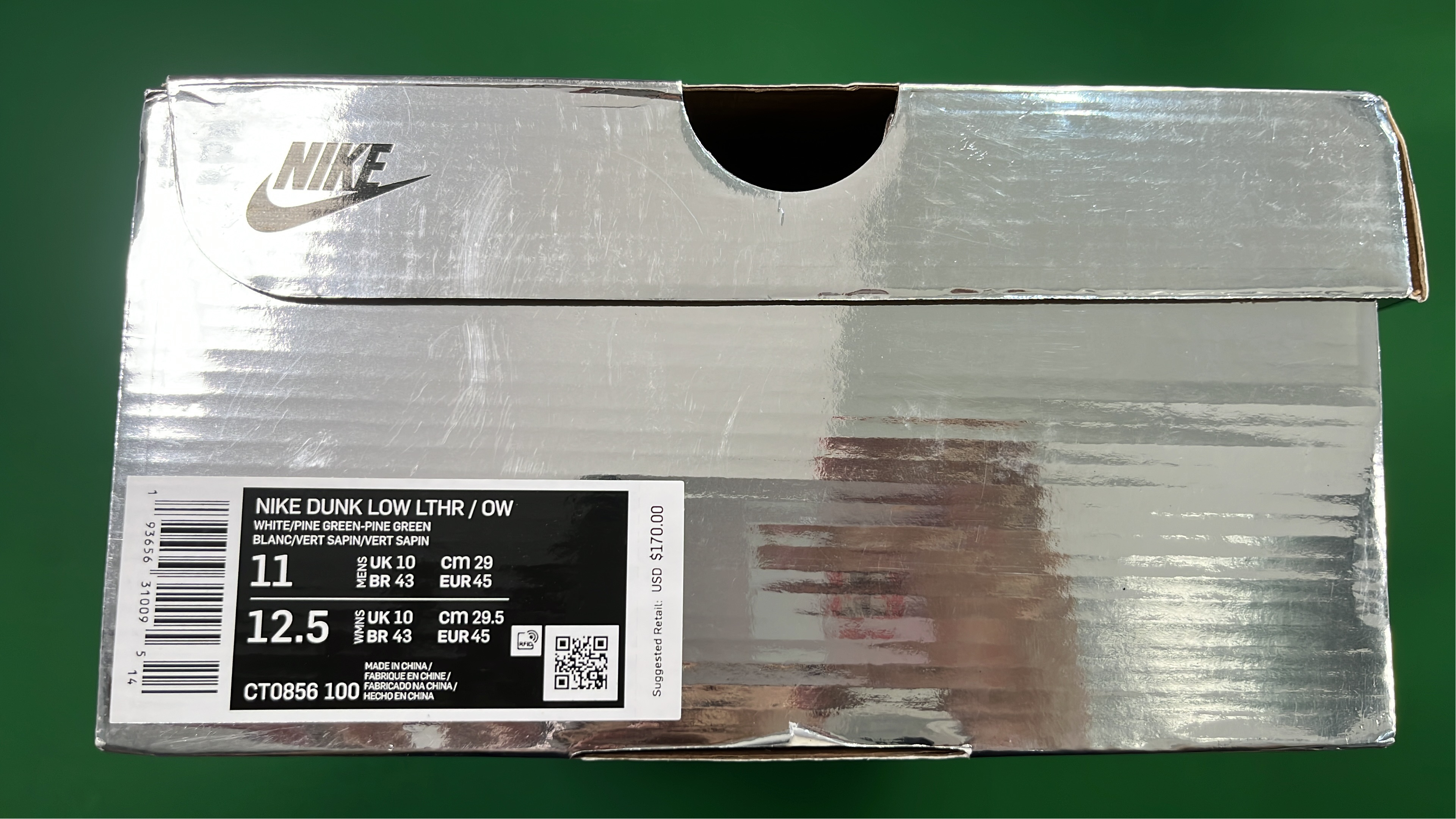 Off-White x Nike Dunk Low 'Top Tie' Green White Sneakers