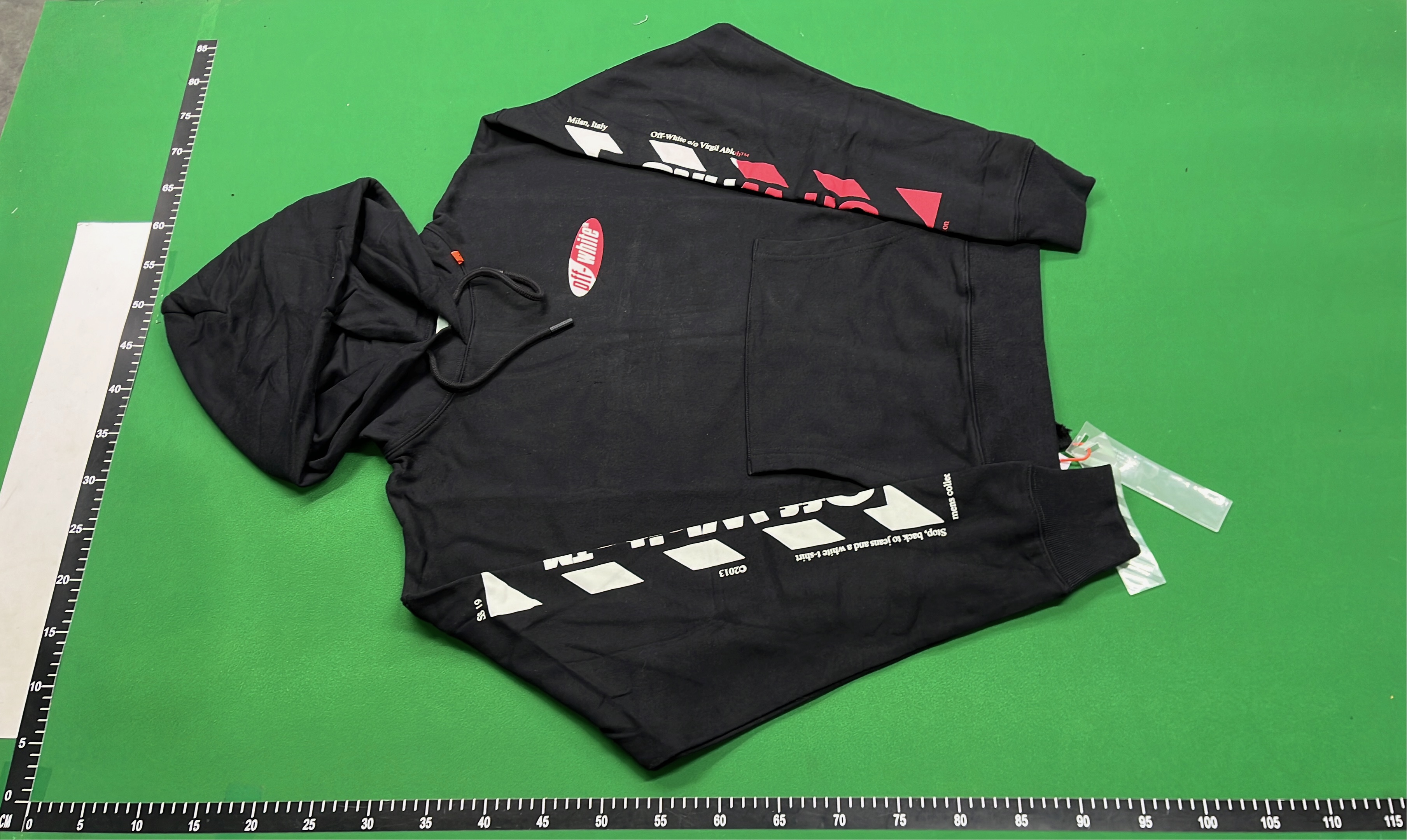 Black Hoodie with Red and White Logo Design