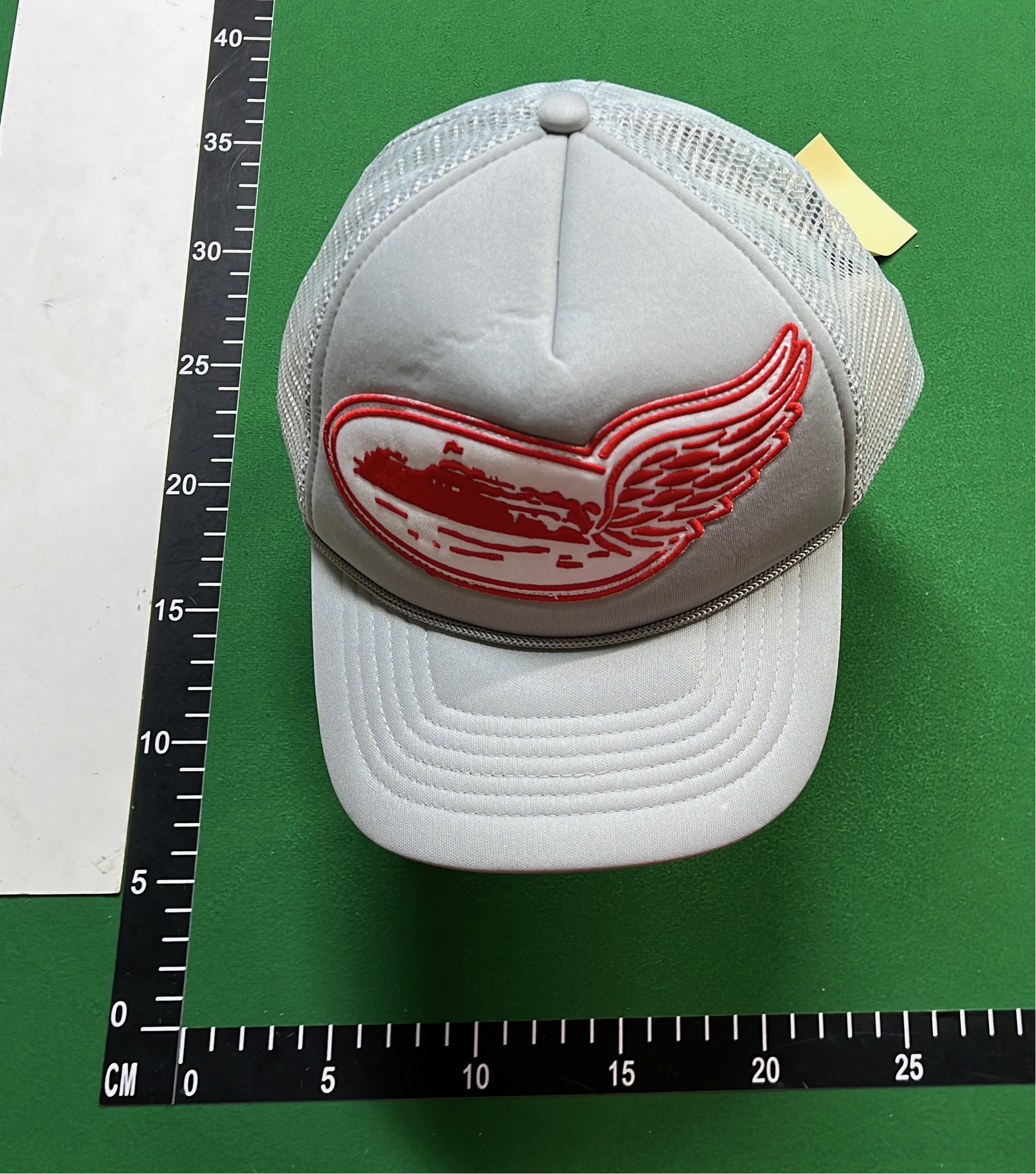 Gray Trucker Hat with Red Wing Design