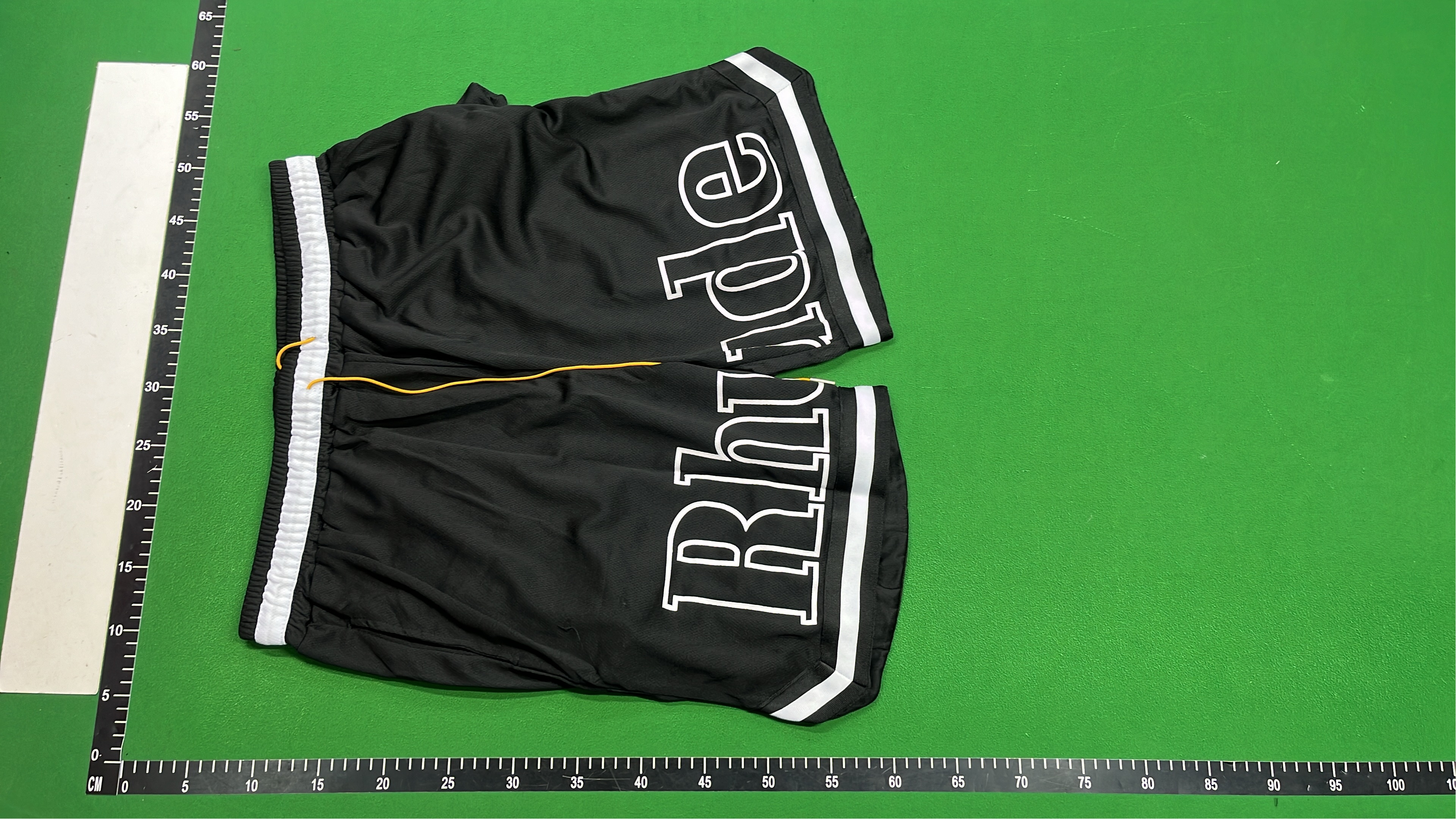 Rhude Teal Basketball Shorts with Yellow Drawstring