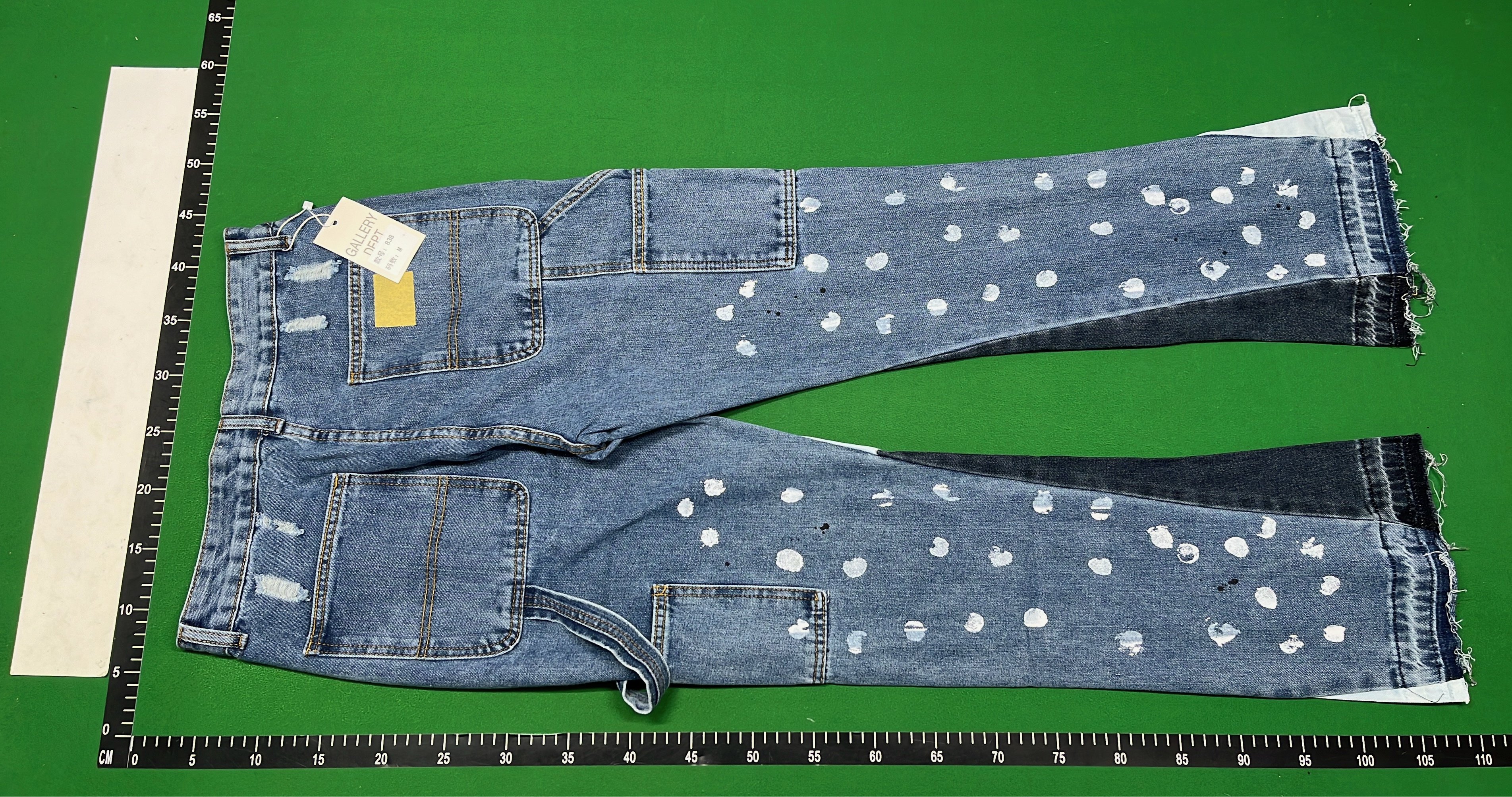 Patchwork Denim Pants with Paint Splatter Design