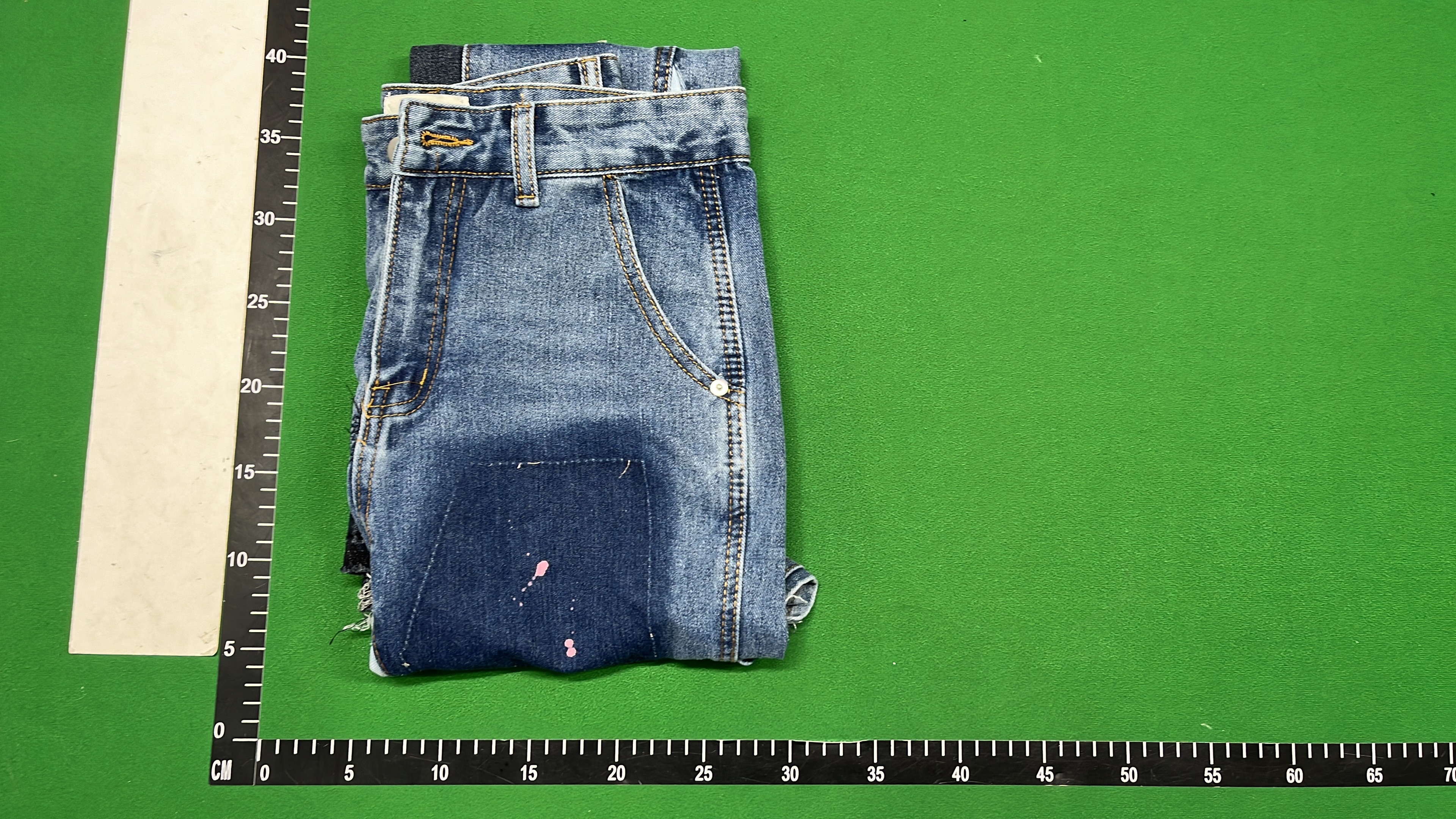 Patchwork Denim Pants with Paint Splatter Design