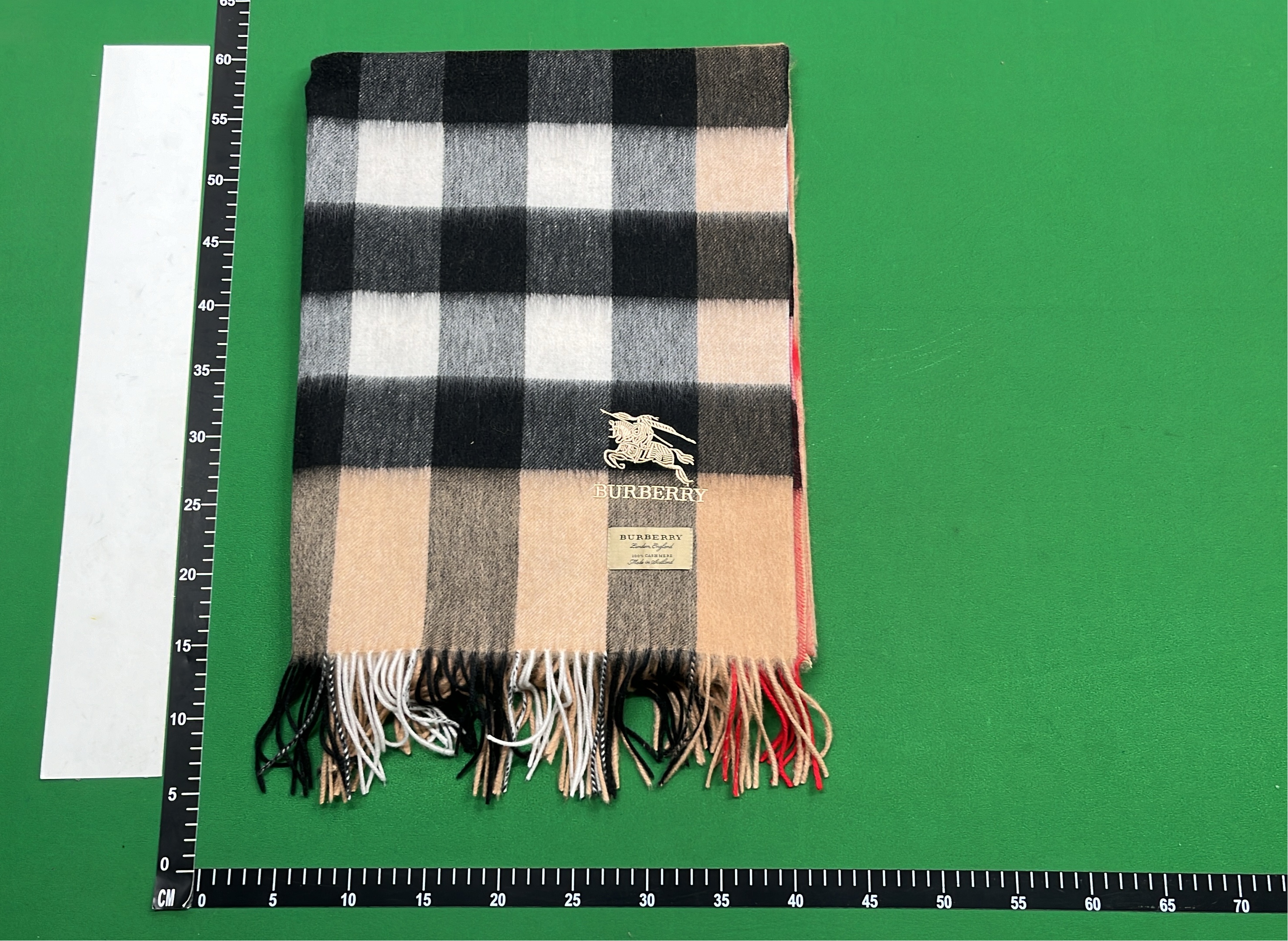 Burberry Classic Check Cashmere Scarf with Equestrian Knight Logo
