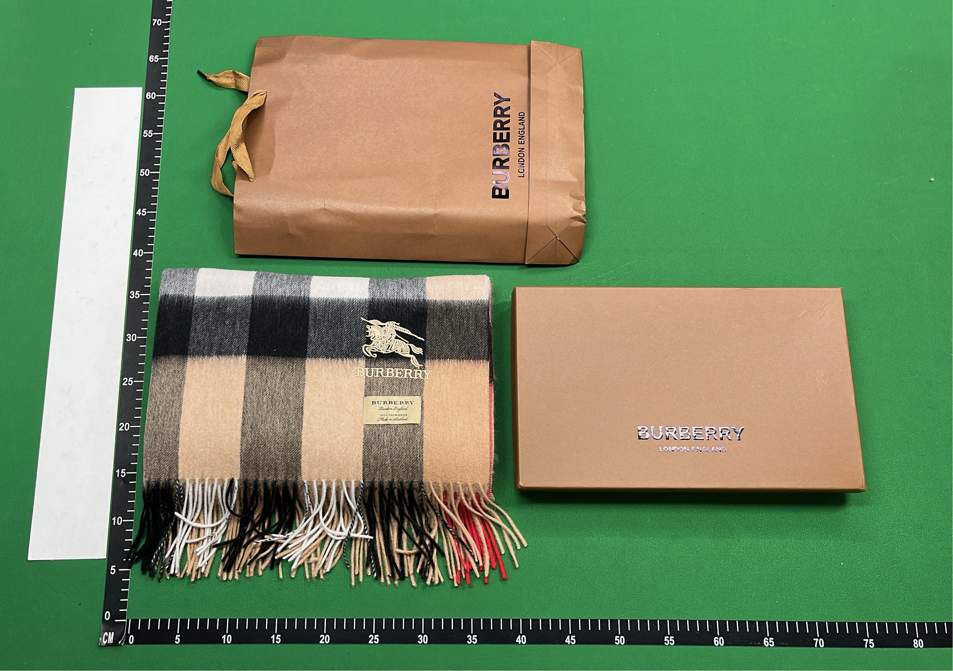 Burberry Classic Check Cashmere Scarf with Equestrian Knight Logo