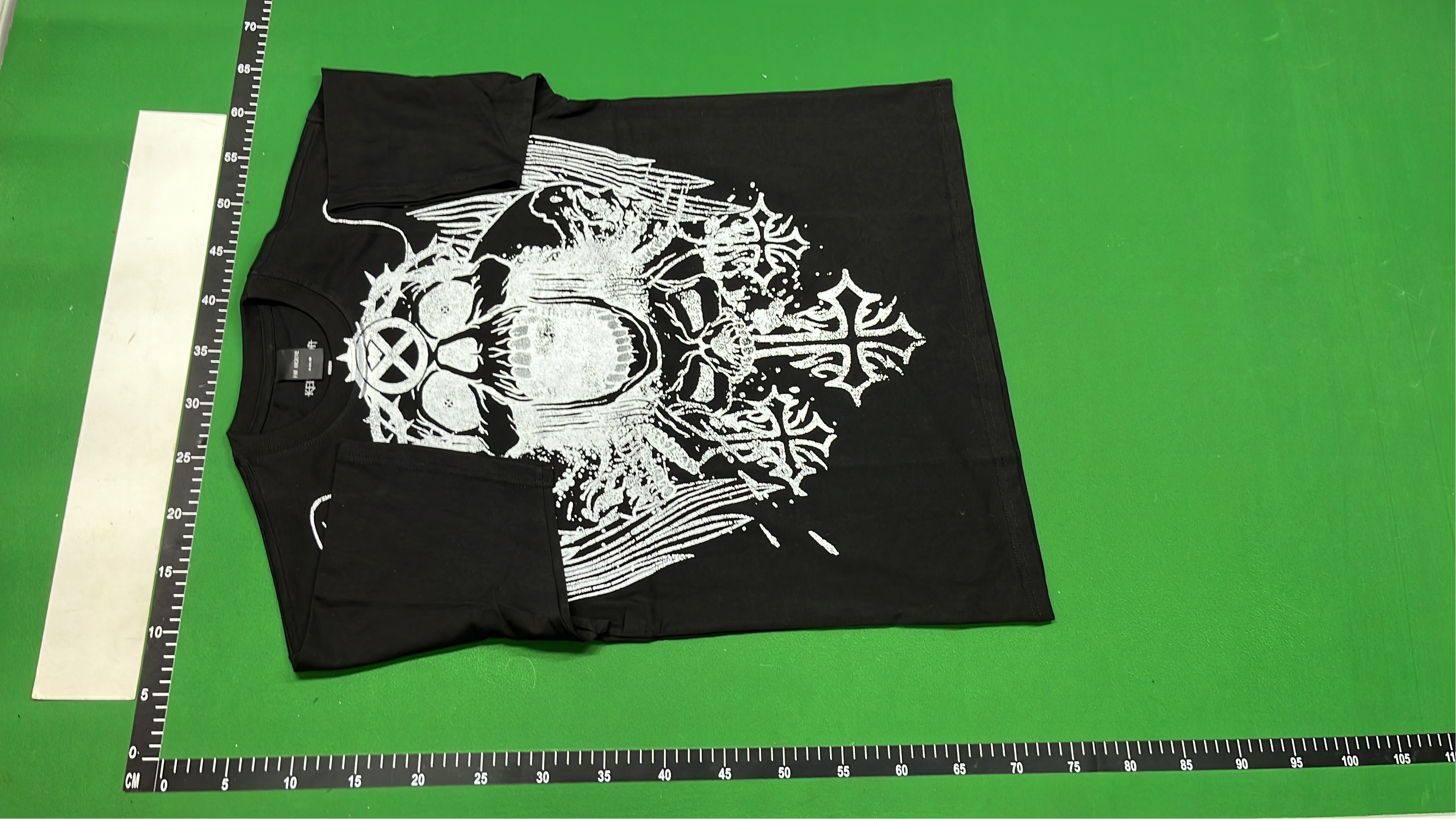 Black T-Shirt with Gothic Skull and Wings Design