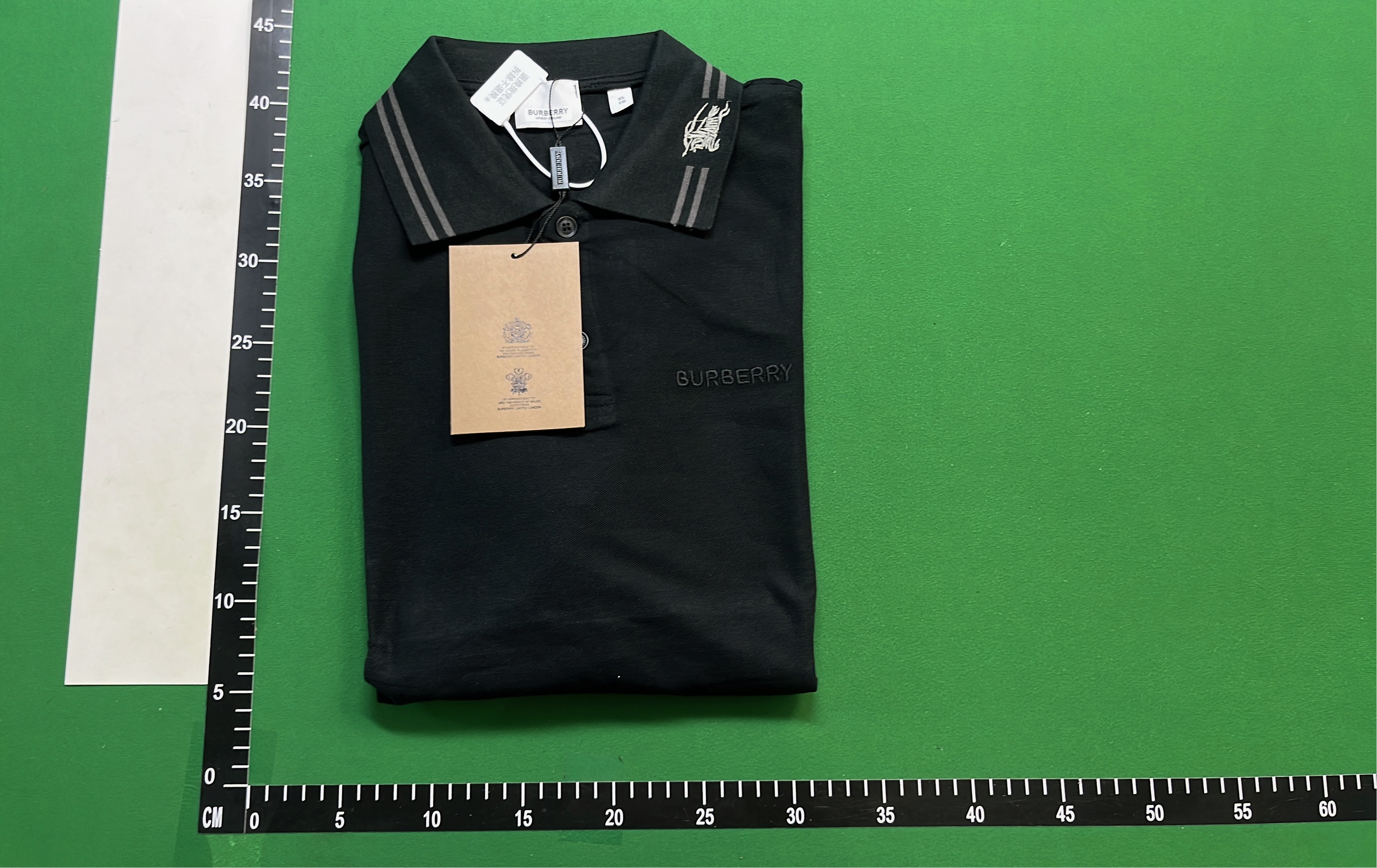 Burberry Black Polo Shirt with Striped Collar and Cuff