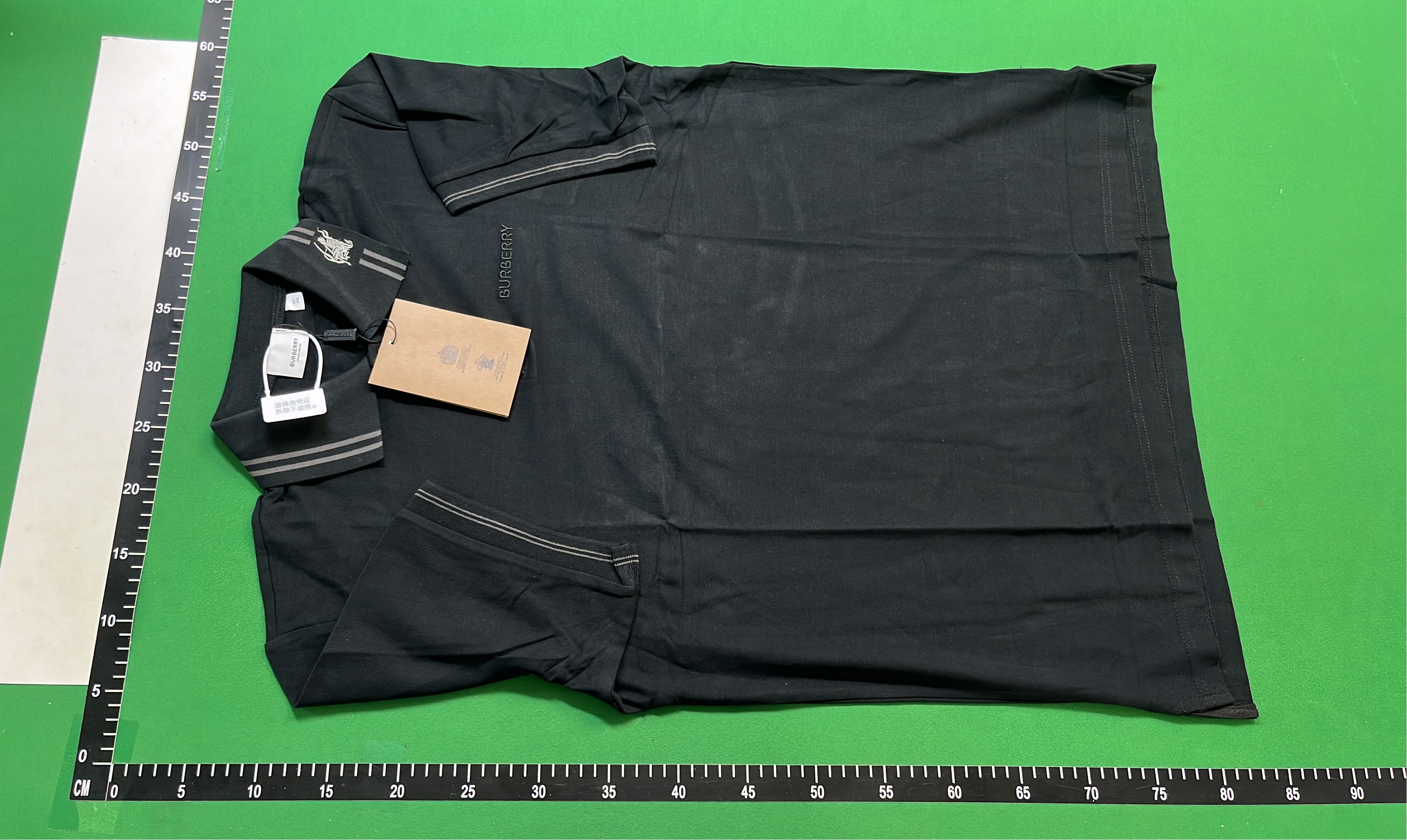 Burberry Black Polo Shirt with Striped Collar and Cuff