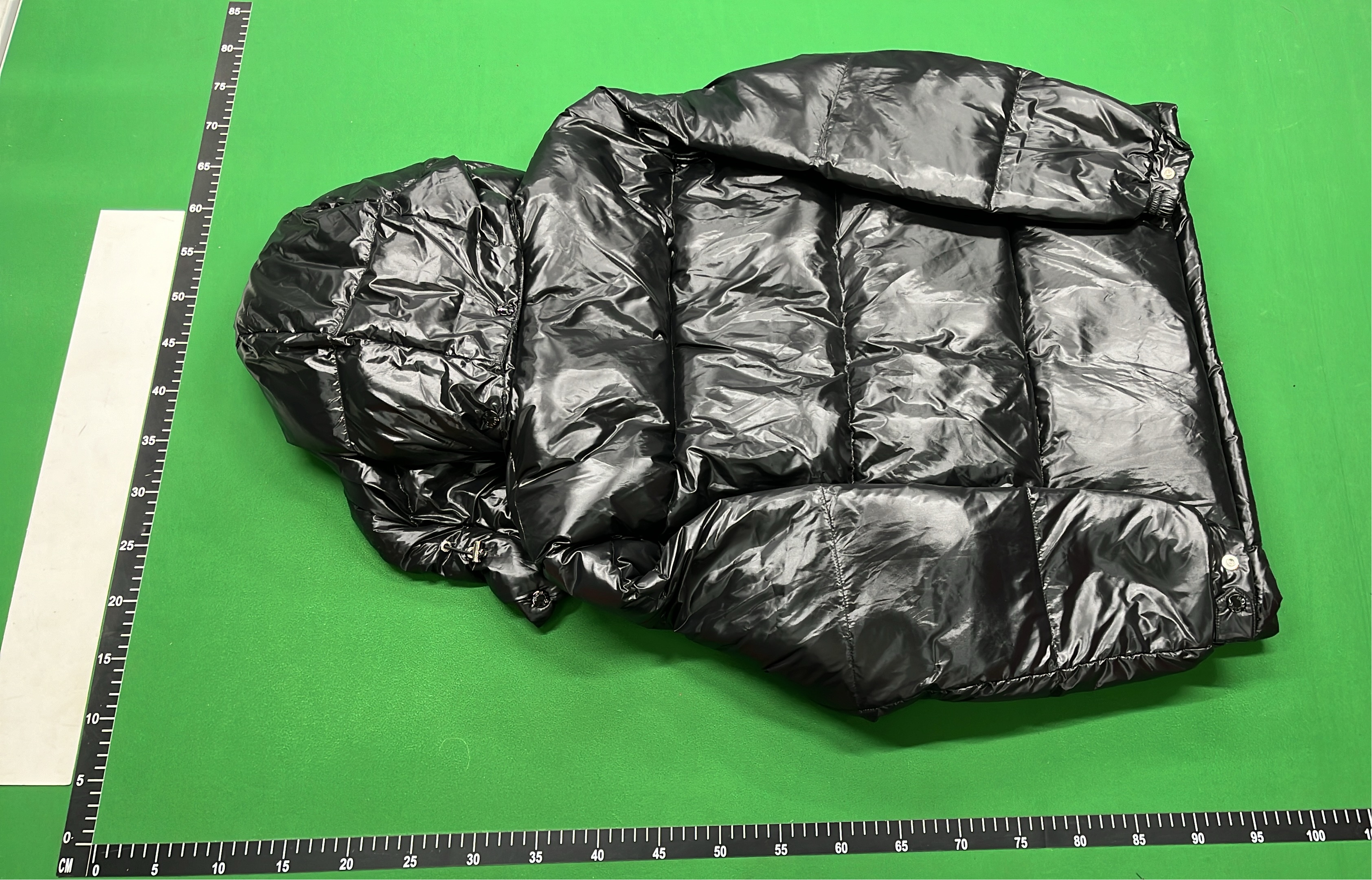 Moncler Black Down Jacket with Hood and Red White Stripe