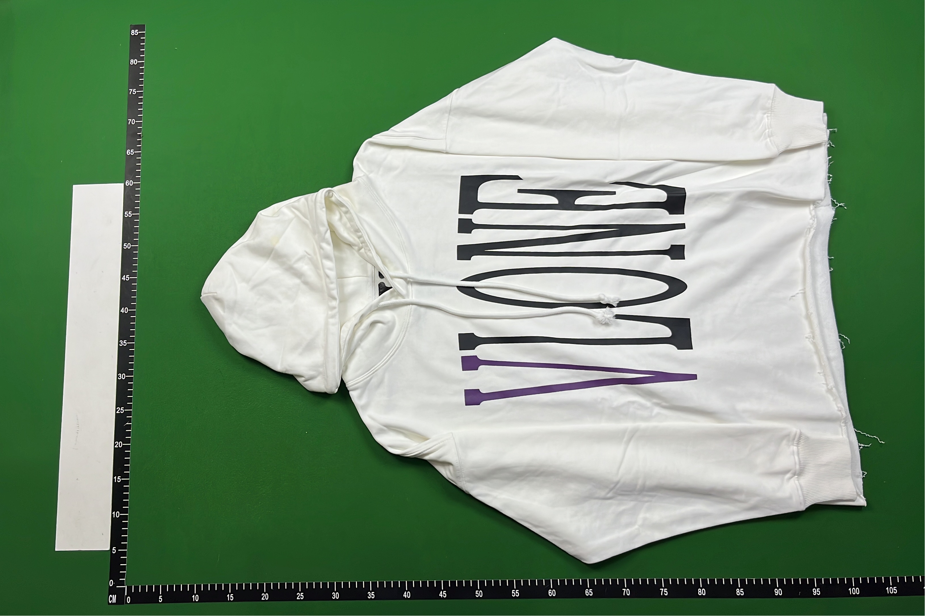 Vlone Hoodie Cream Color with Blue V Logo and LONE Print