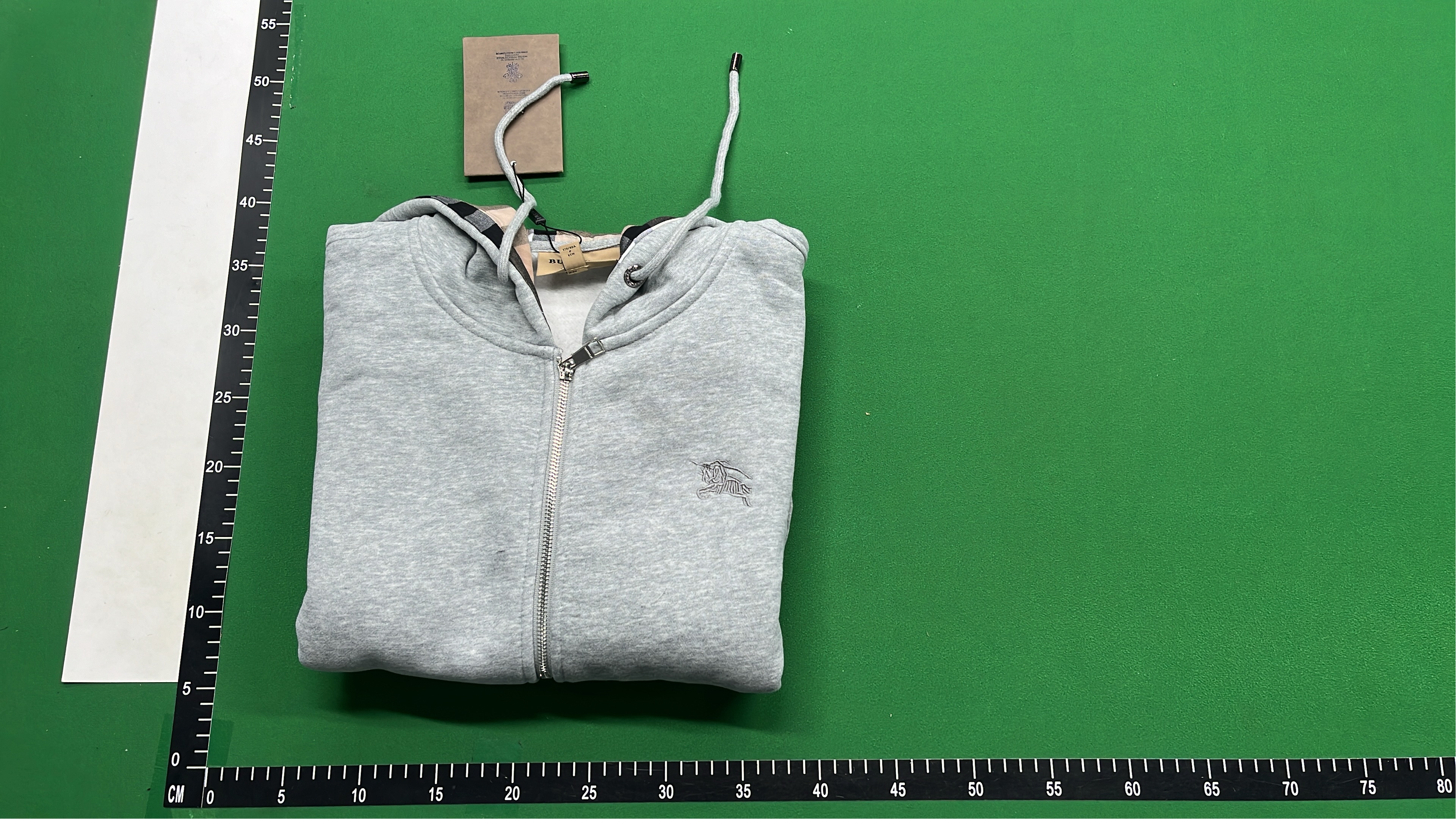 Light Gray Zip-Up Hoodie with Check Lining