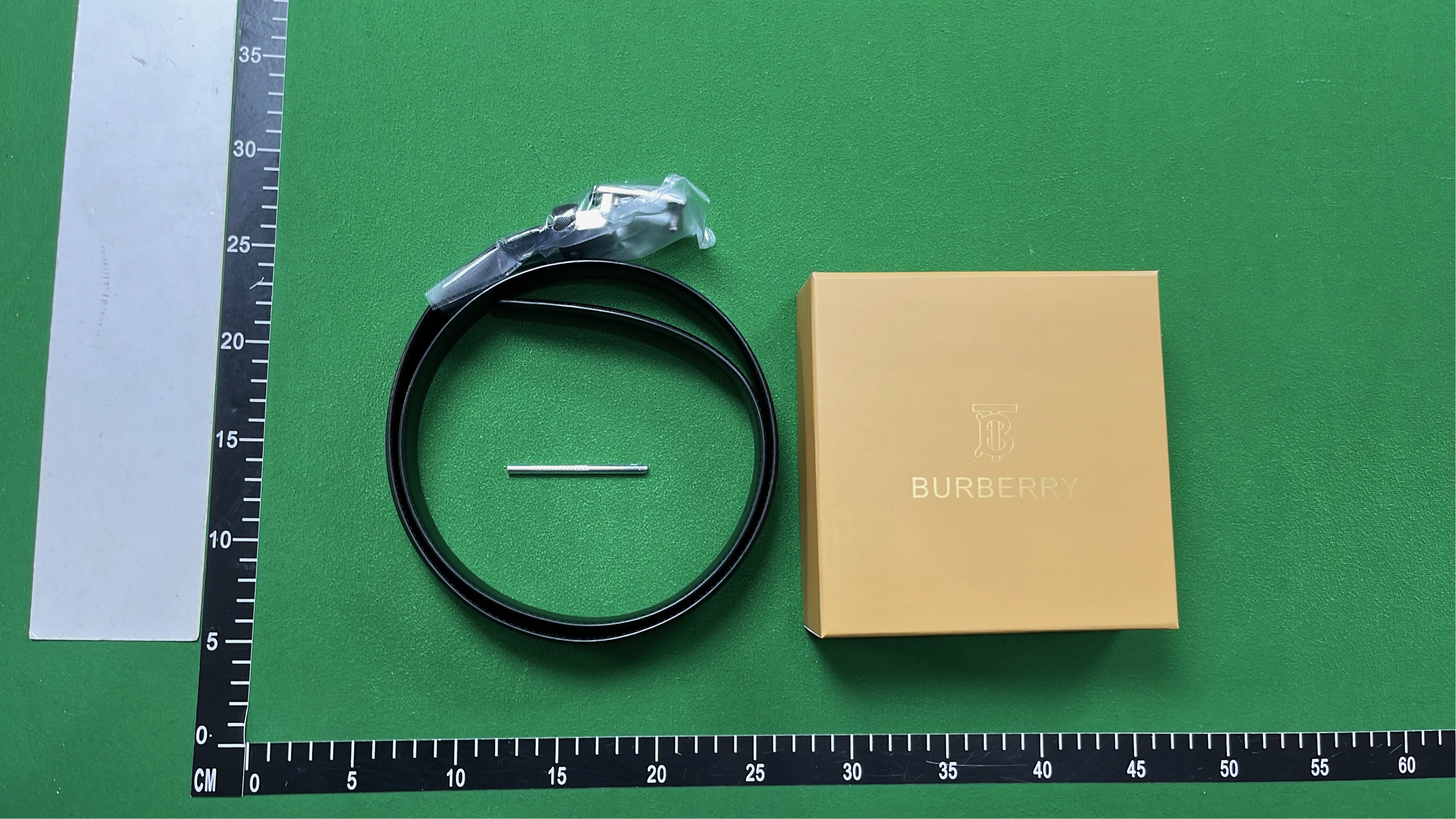 Burberry Monogram Leather Belt with Gold Buckle
