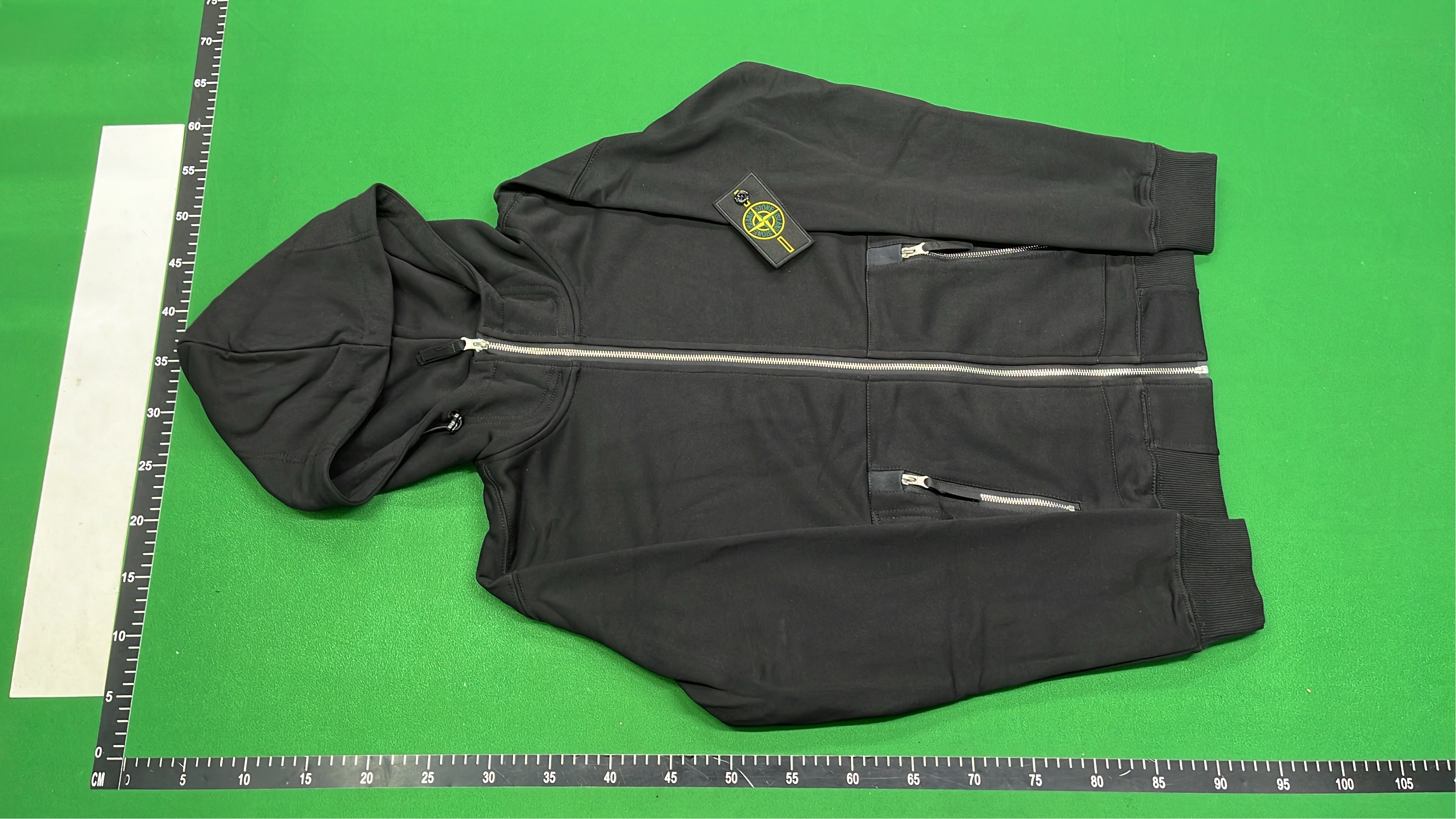 Black Zip-Up Hoodie with Front Pockets and Silver Zippers