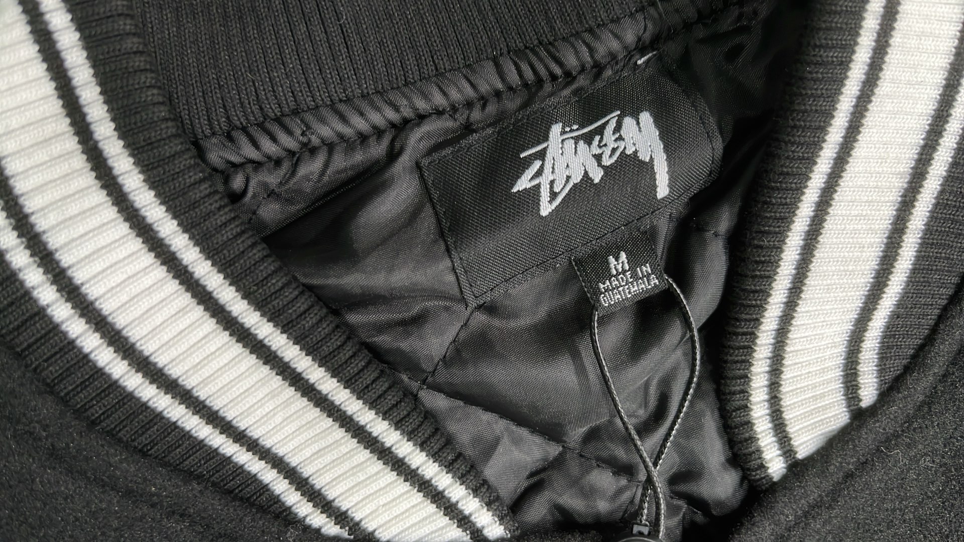 Stussy Black Varsity Jacket with Embroidered Logo