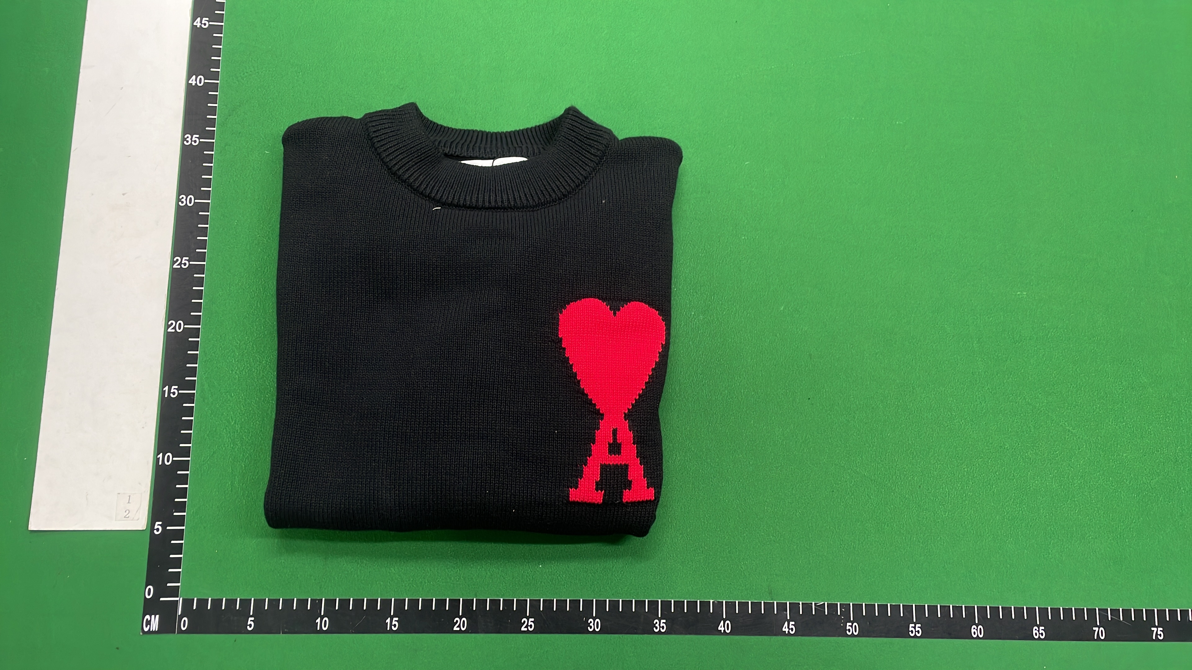 Beige Knit Sweater with White Heart and A Logo