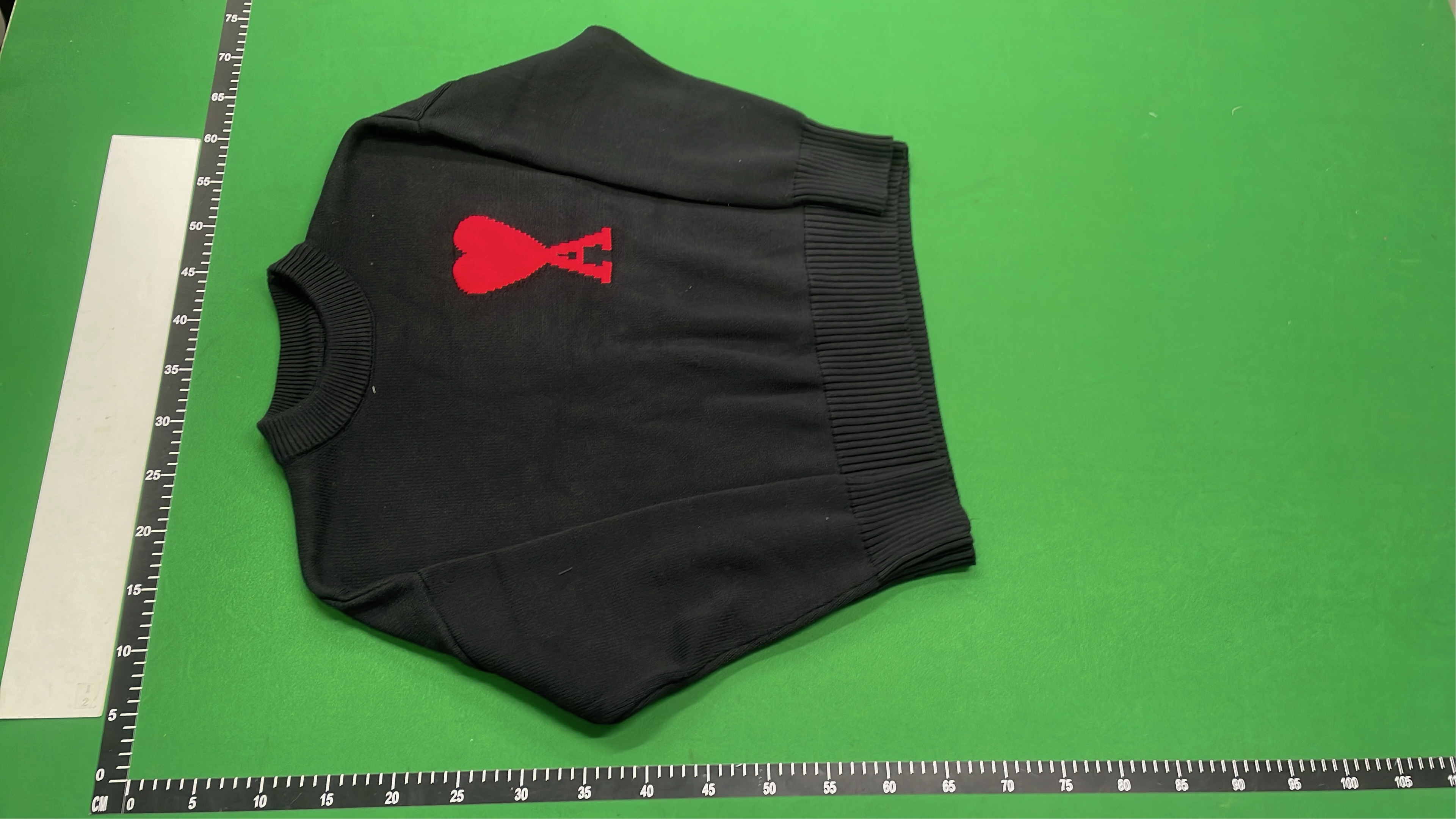 Beige Knit Sweater with White Heart and A Logo